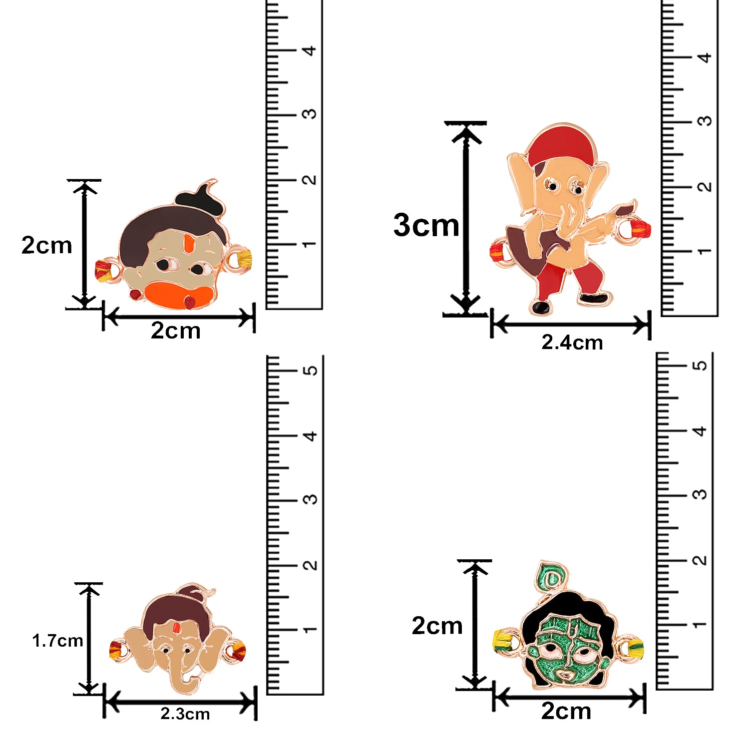 Combo of Bal Hanuman Bal Ganesh and Bal Krishna Kids Rakhi