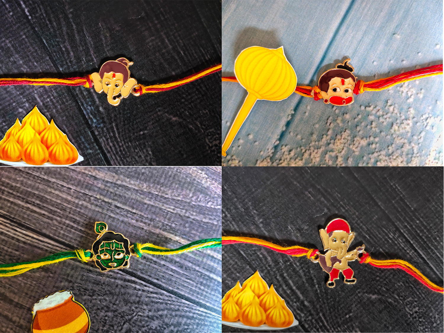Combo of Bal Hanuman Bal Ganesh and Bal Krishna Kids Rakhi
