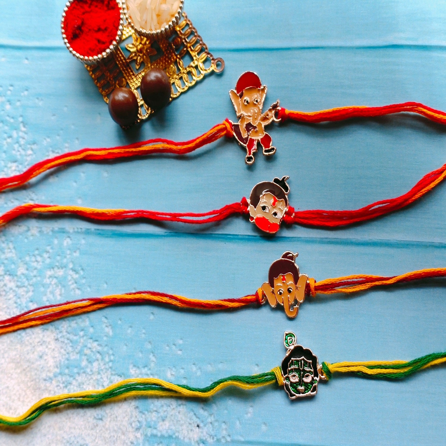 Combo of Bal Hanuman Bal Ganesh and Bal Krishna Kids Rakhi