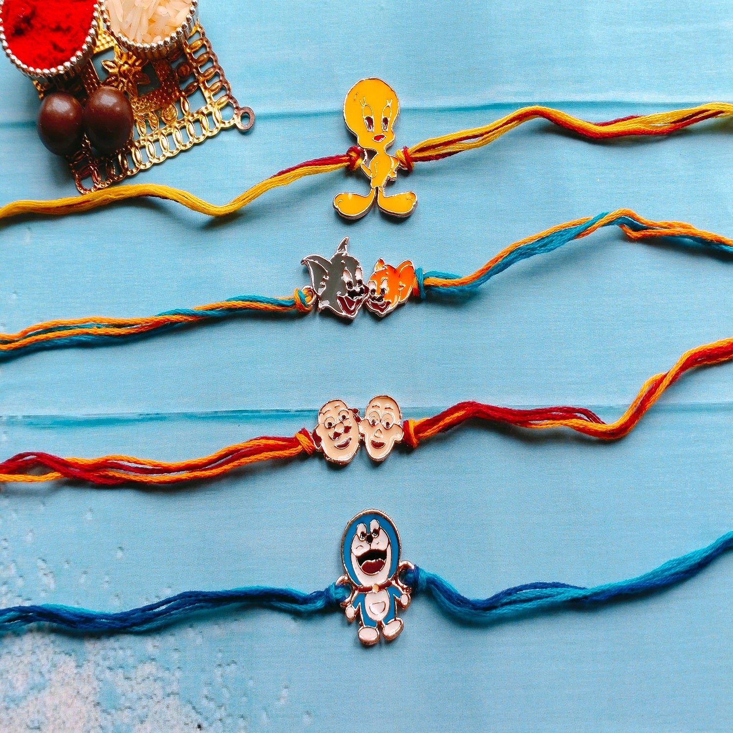 Combo of 4 Popular Trendy Cartoon Multicolor Kids Rakhi