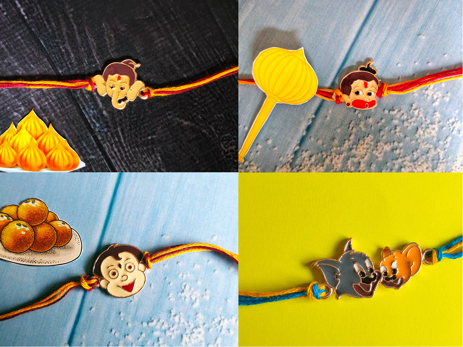 Combo of 2 God and 2 Cartoon Rakhis