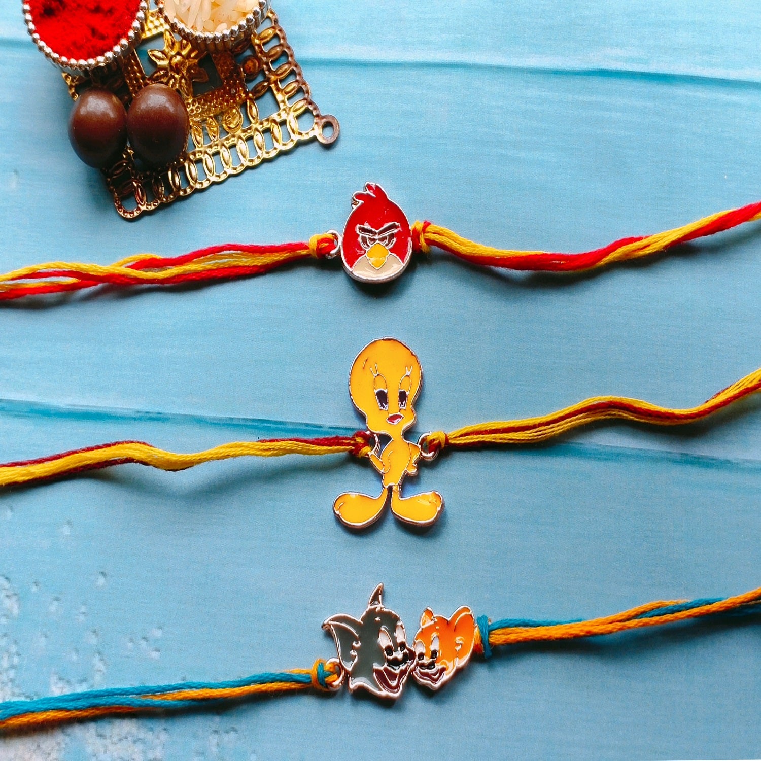 Combo of 3 Popular Trendy Multi-Color Cartoon Kids Rakhi