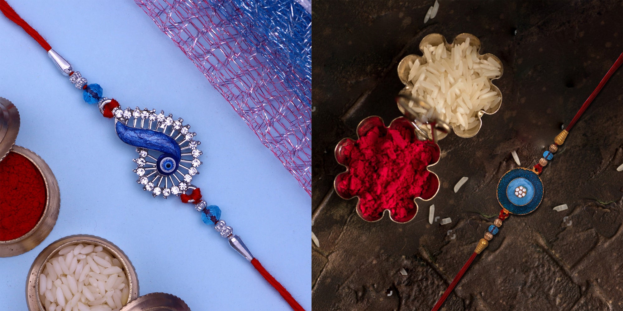 Combo of Floral and Evil Eye Rakhi