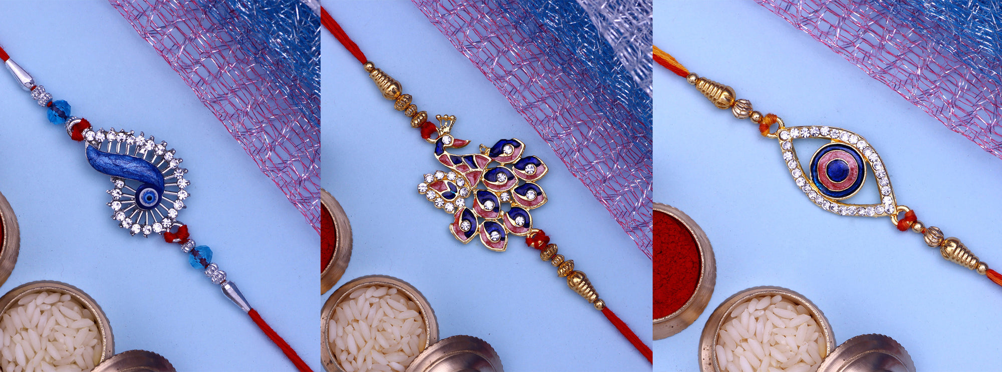 Combo of Evil Eye and Peacock Rakhi