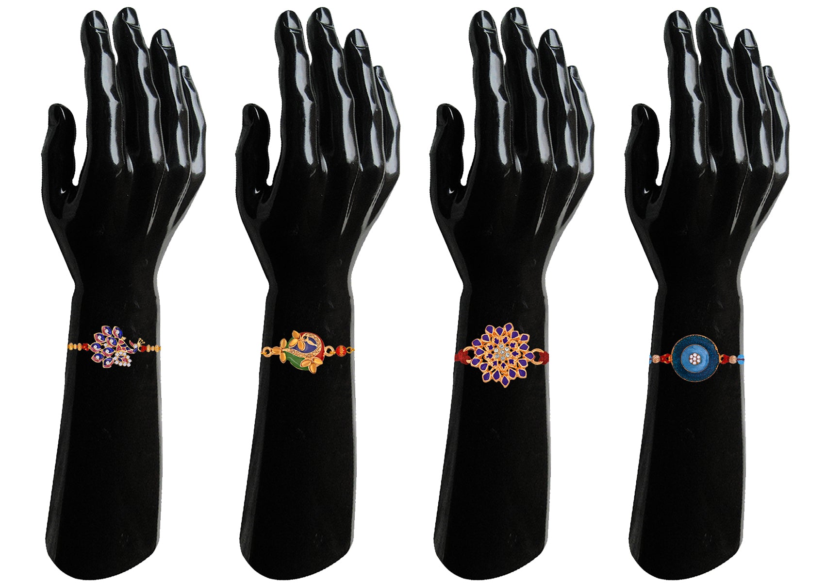 Combo of Floral and Peacock Shaped Meena Work Colorful Rakhi's