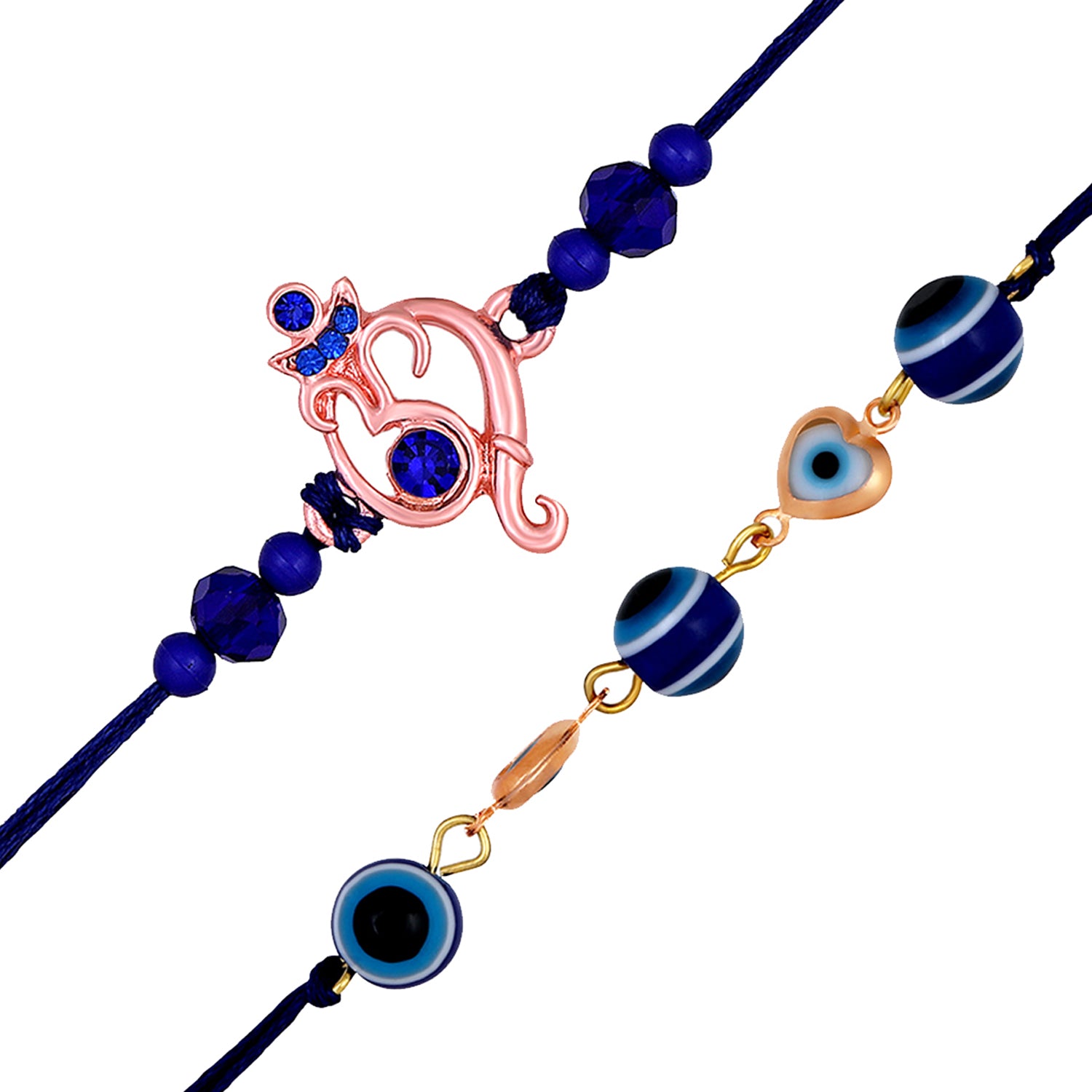 Combo of Ganesha and Evil Eye in Heart Rakhis