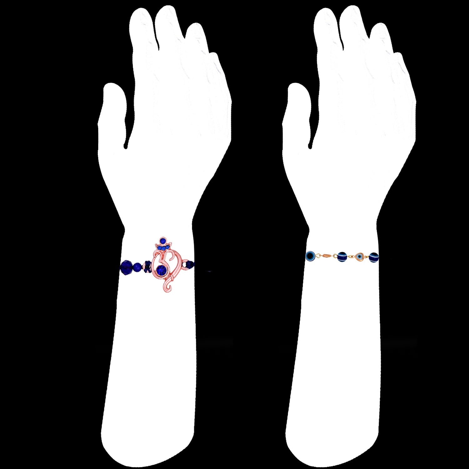 Combo of Ganesha and Evil Eye in Heart Rakhis