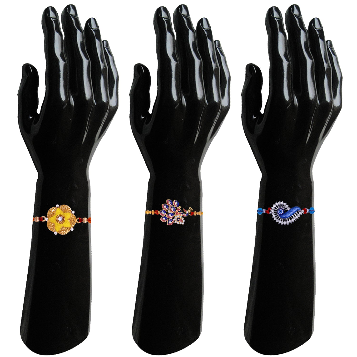 Combo of Floral, Evil Eye and Peacock Shaped Rakhi's