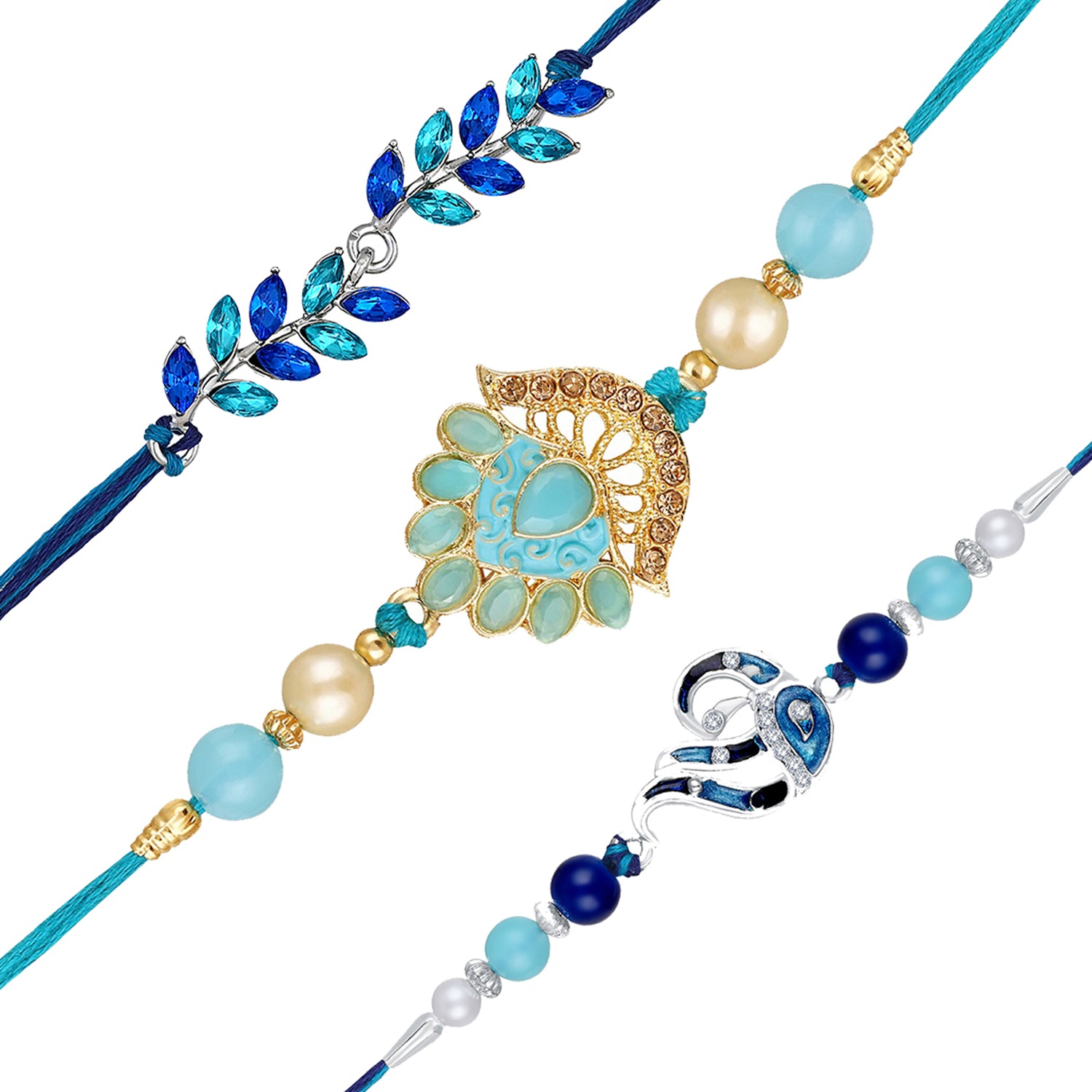 Combo of Floral, Leaf and Peacock Shaped Rakhis