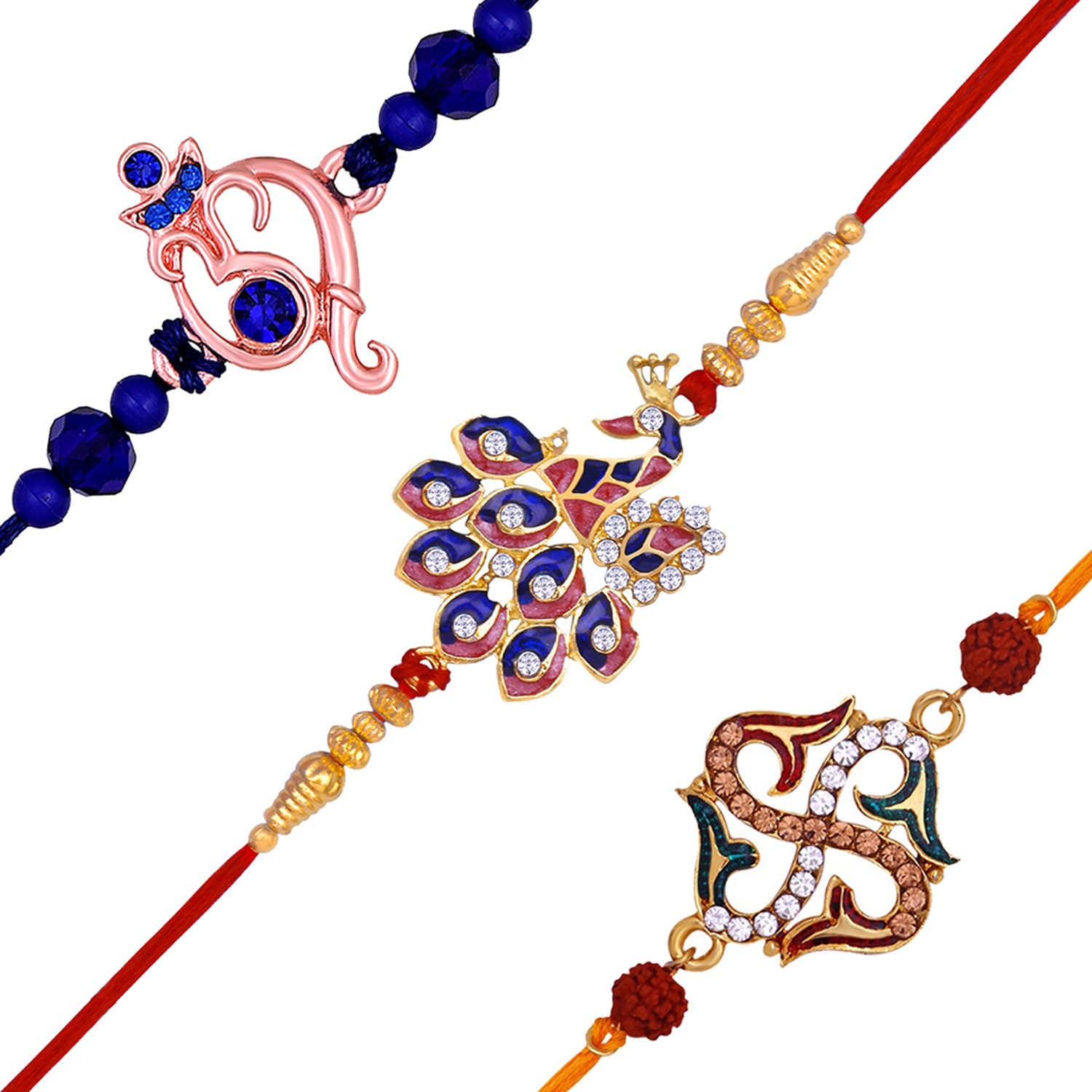 Combo of Ganpati Swastik and Peacock Shaped Rakhi's
