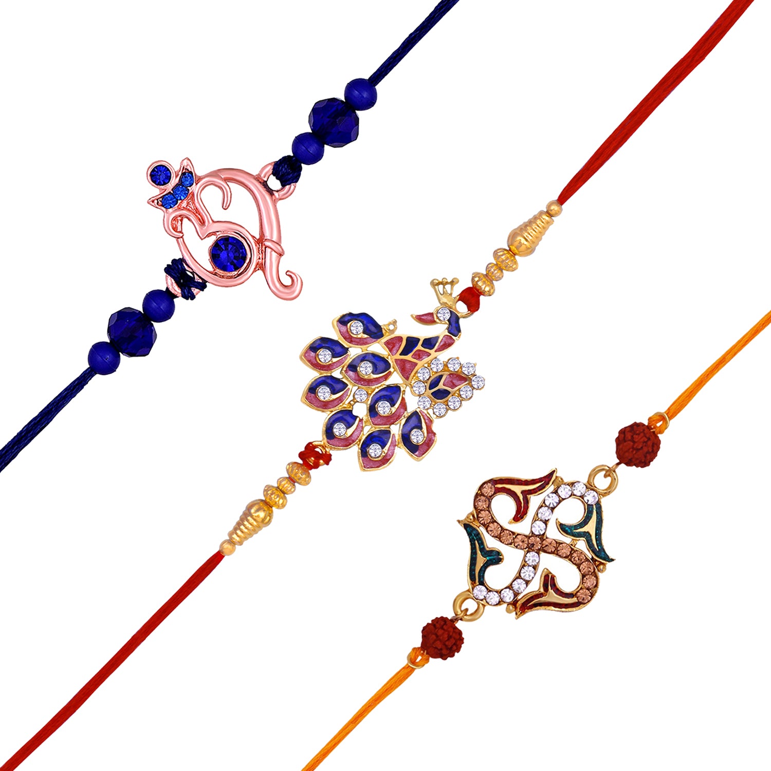 Combo of Ganpati Swastik and Peacock Shaped Rakhi's