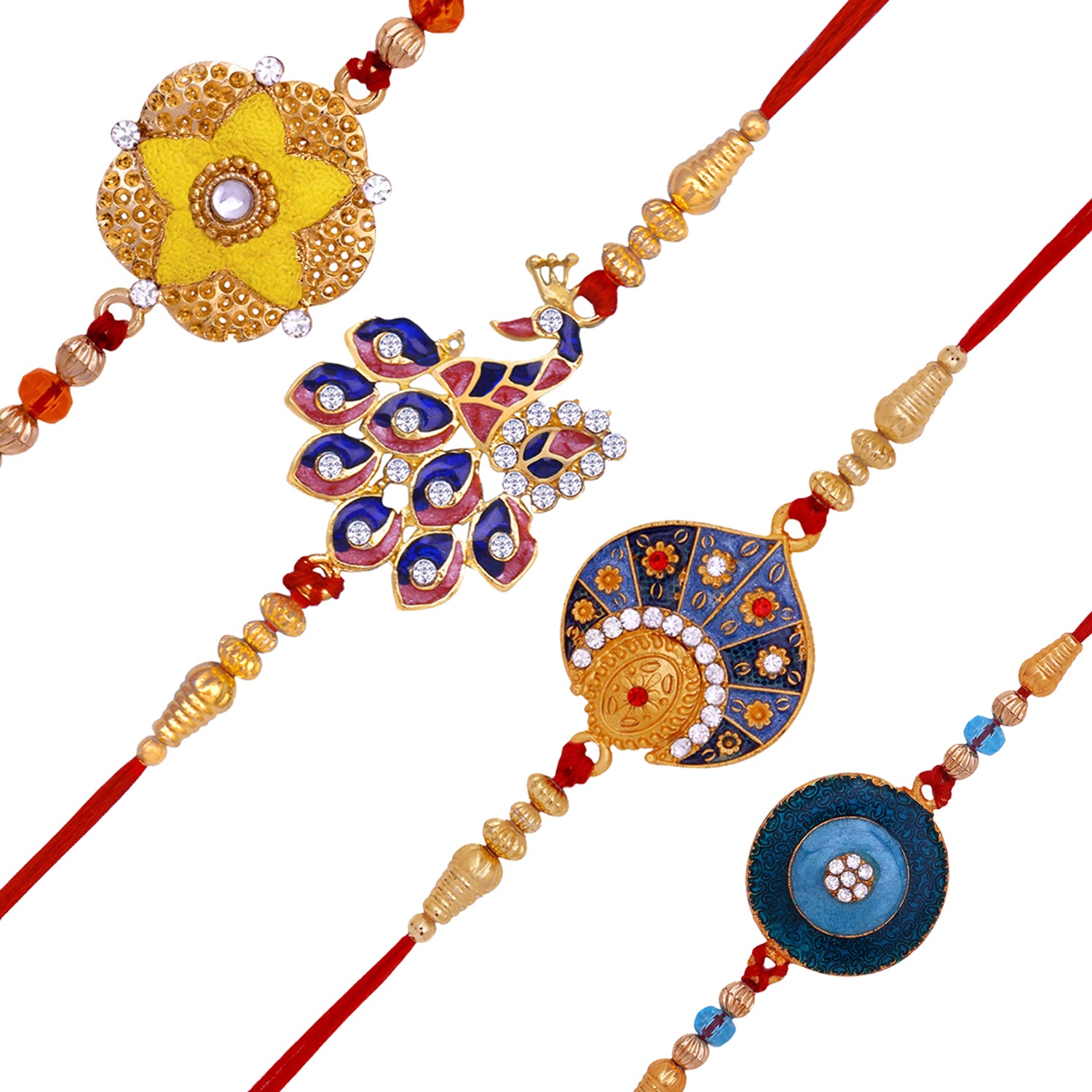 Multicolor Combo of 4 Beautiful Rakhi Set