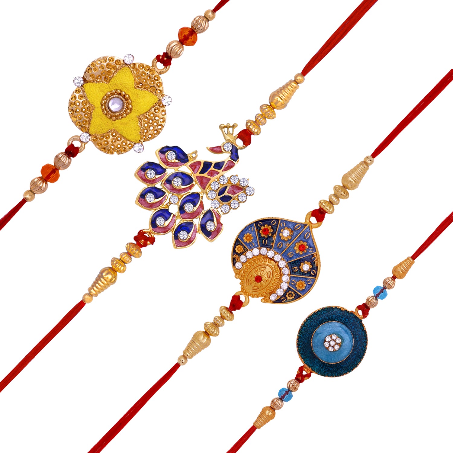 Multicolor Combo of 4 Beautiful Rakhi Set