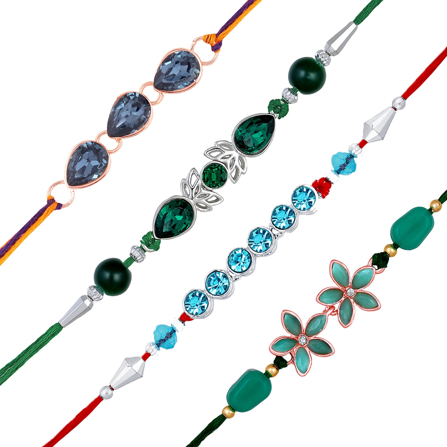 Multicolor Combo of 4 Beautiful Rakhi Set