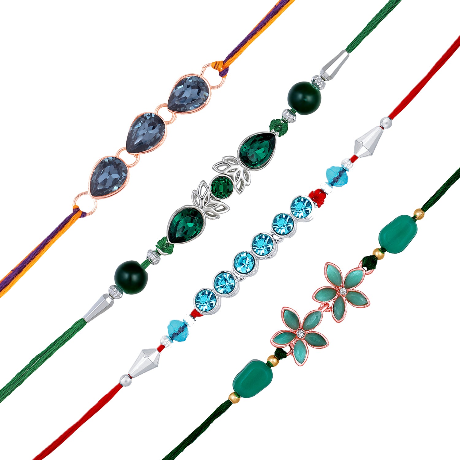 Multicolor Combo of 4 Beautiful Rakhi Set