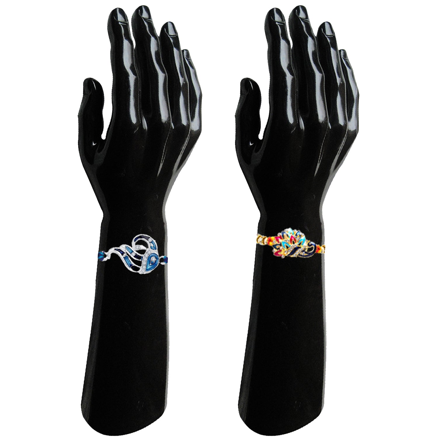 Combo of 4 Multicolor Crystals Peacock Shaped Rakhis