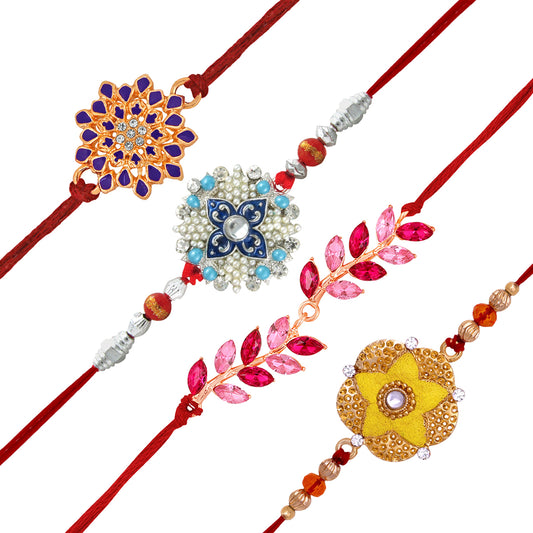 Combo of Floral and Leafy Rakhis with Meenakari Work
