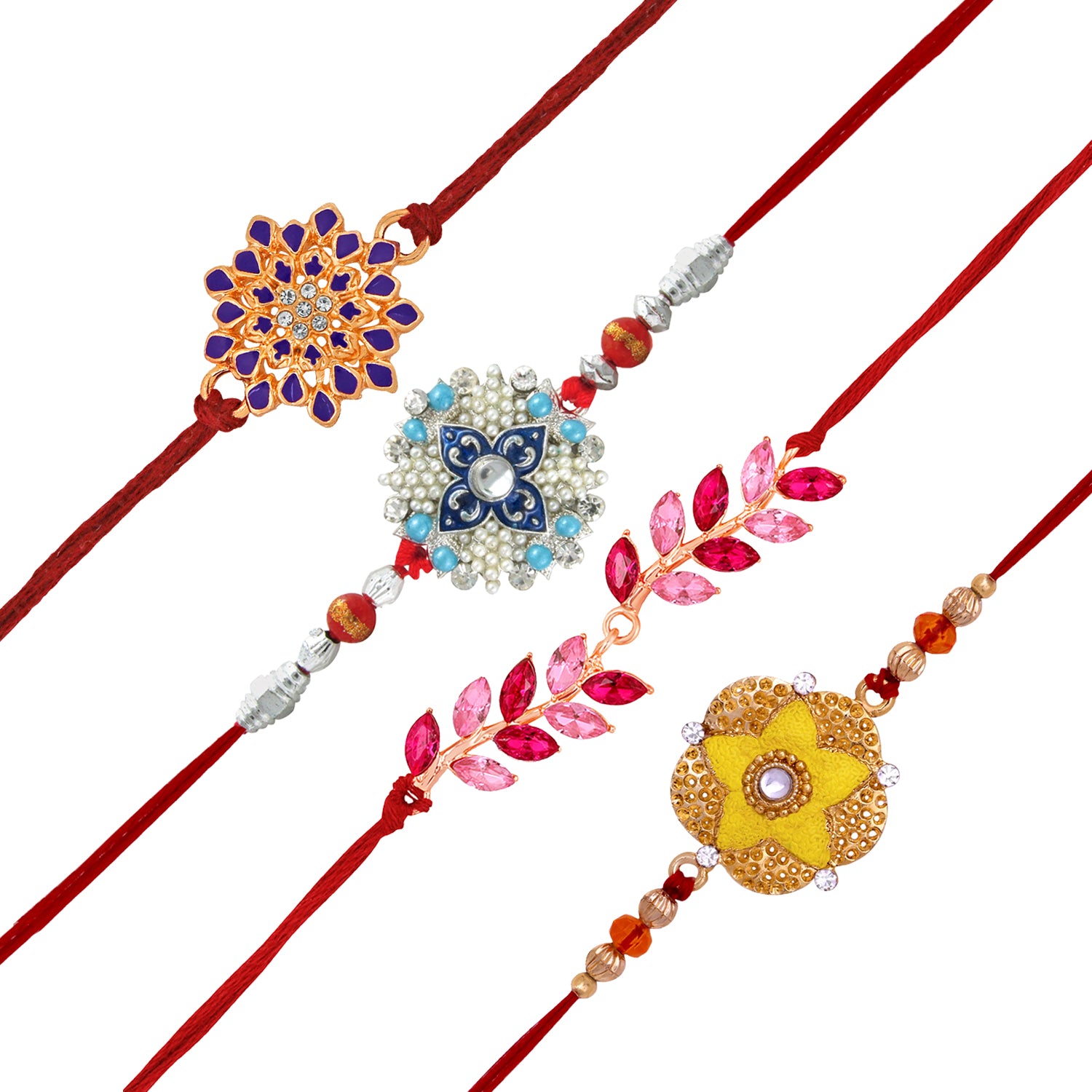 Combo of Floral and Leafy Rakhis with Meenakari Work