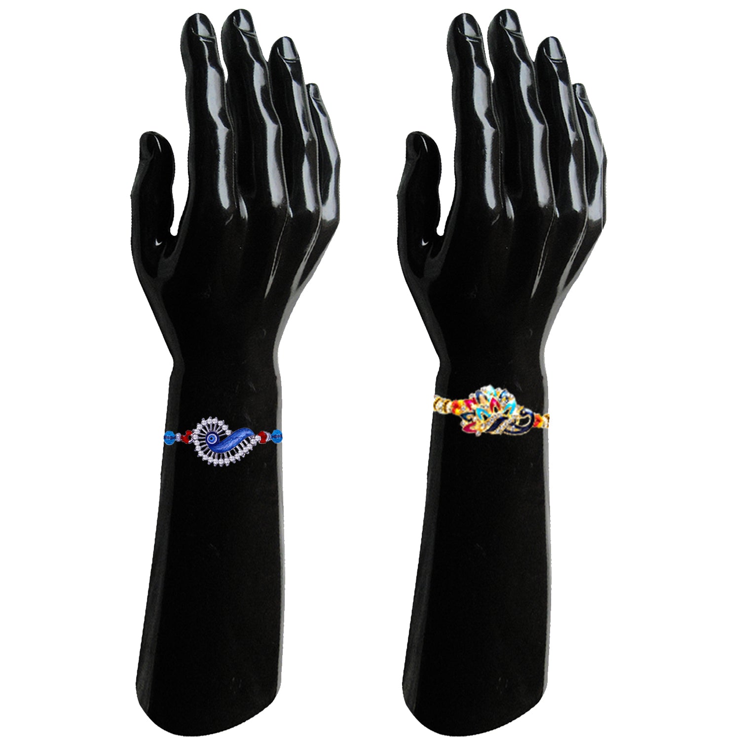 Combo of Evil Eye and Peacock Shaped Meenakari Work Rakhis