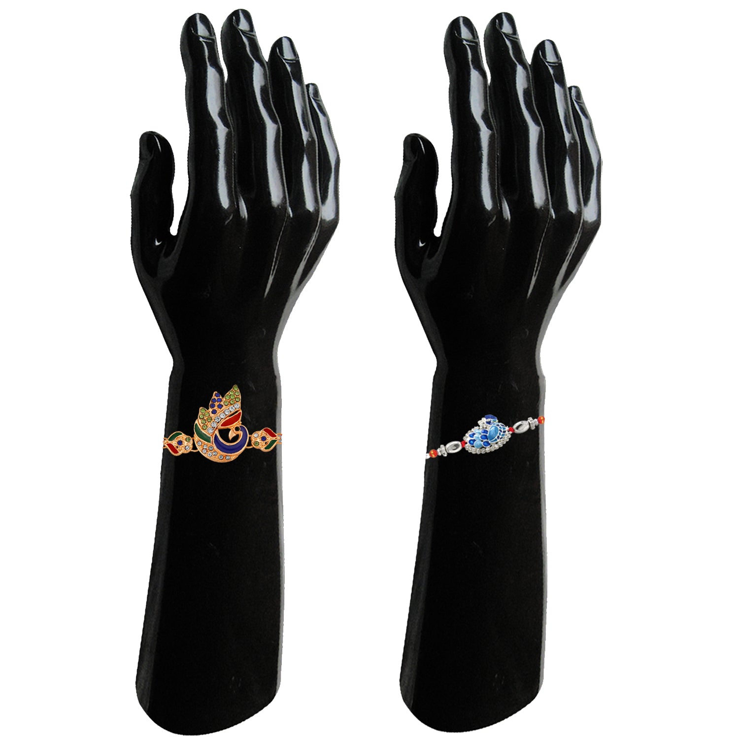 Combo of Evil Eye and Peacock Shaped Meenakari Work Rakhis