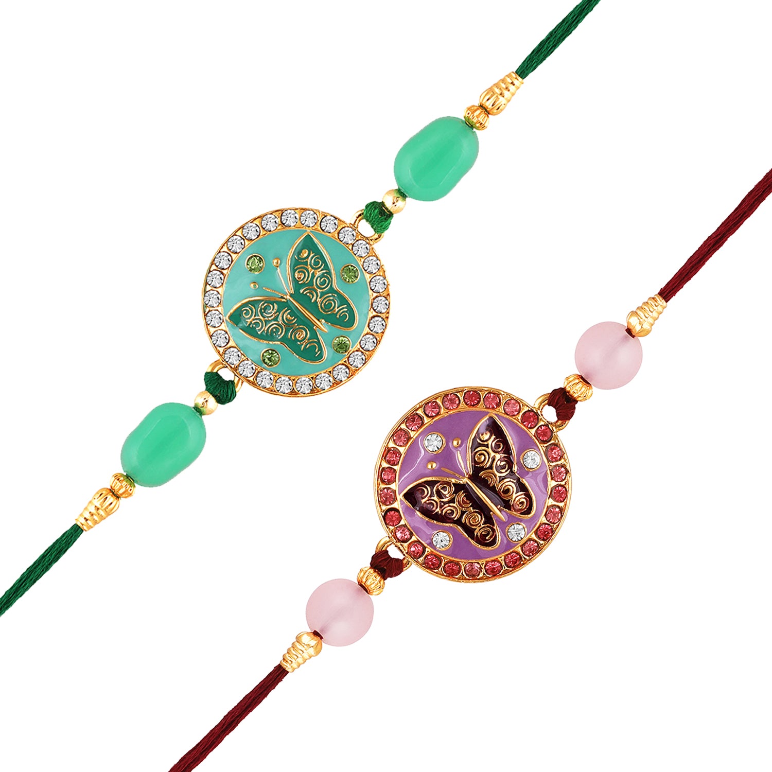 Combo of 2 Meenakari Work Enamel Round and Butterfly-Shaped Rakhi's