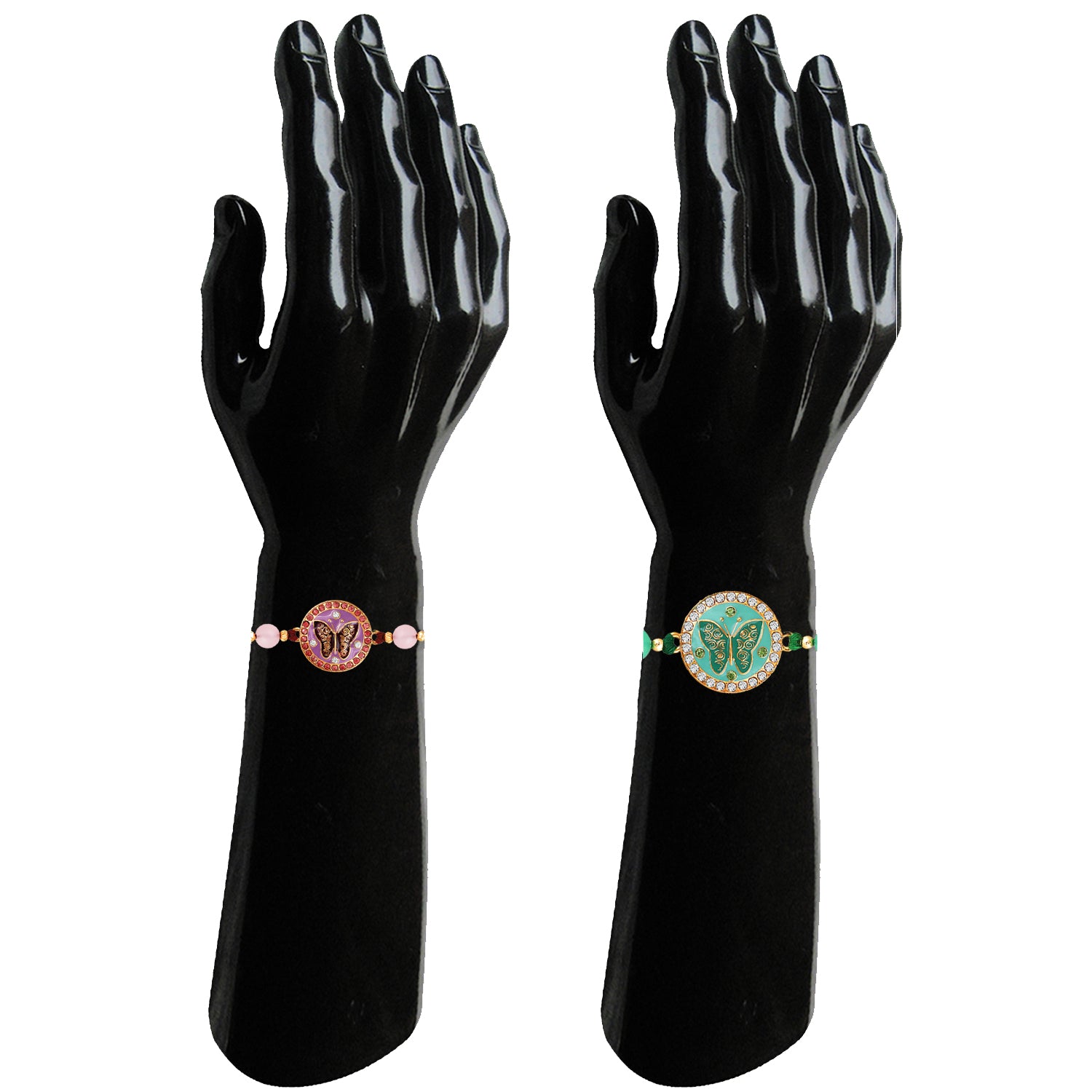 Combo of 2 Meenakari Work Enamel Round and Butterfly-Shaped Rakhi's