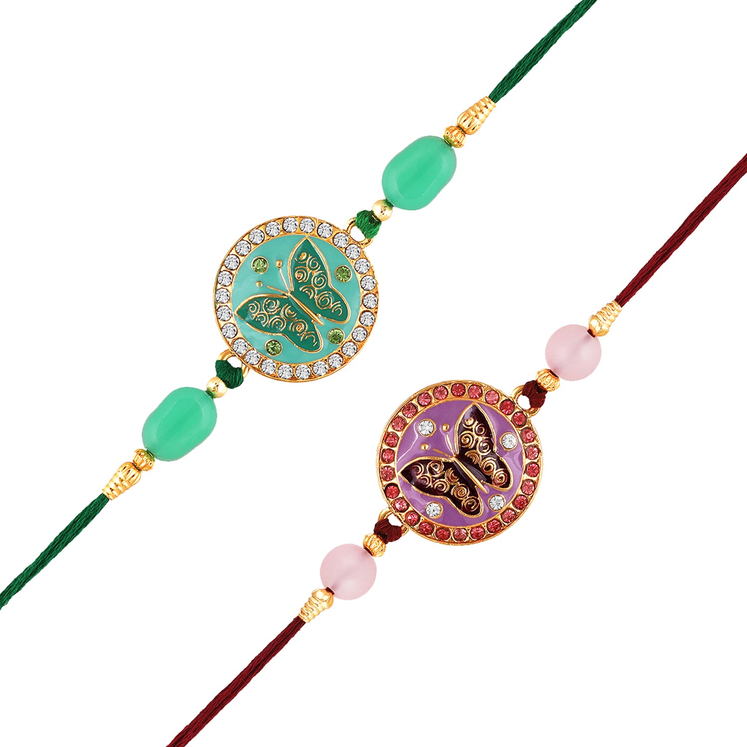 Combo of 2 Meenakari Work Enamel Round and Butterfly-Shaped Rakhi's