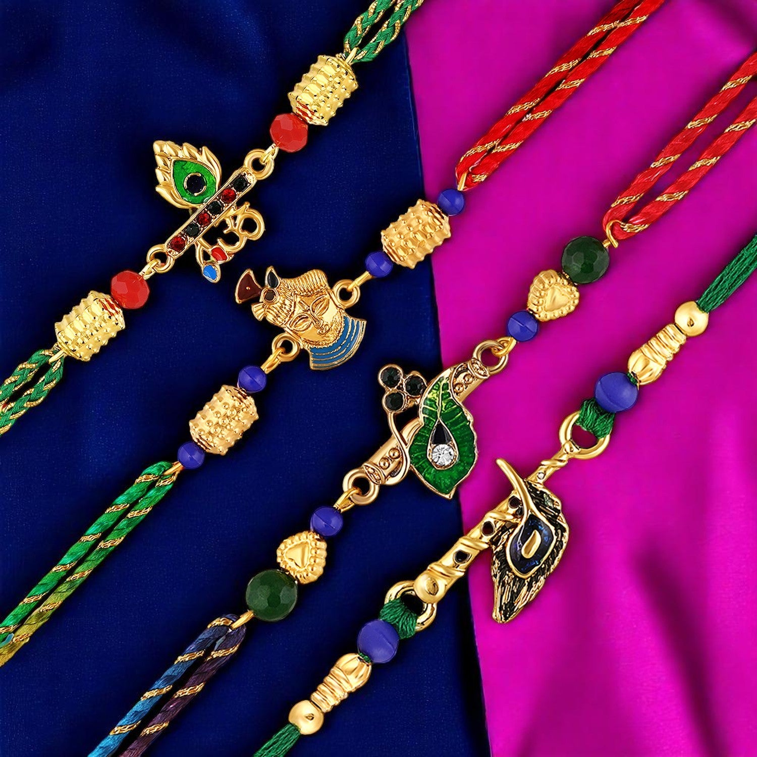 Combo of Krishna Flute, Krishanaji and Peacock-Feather Rakhi