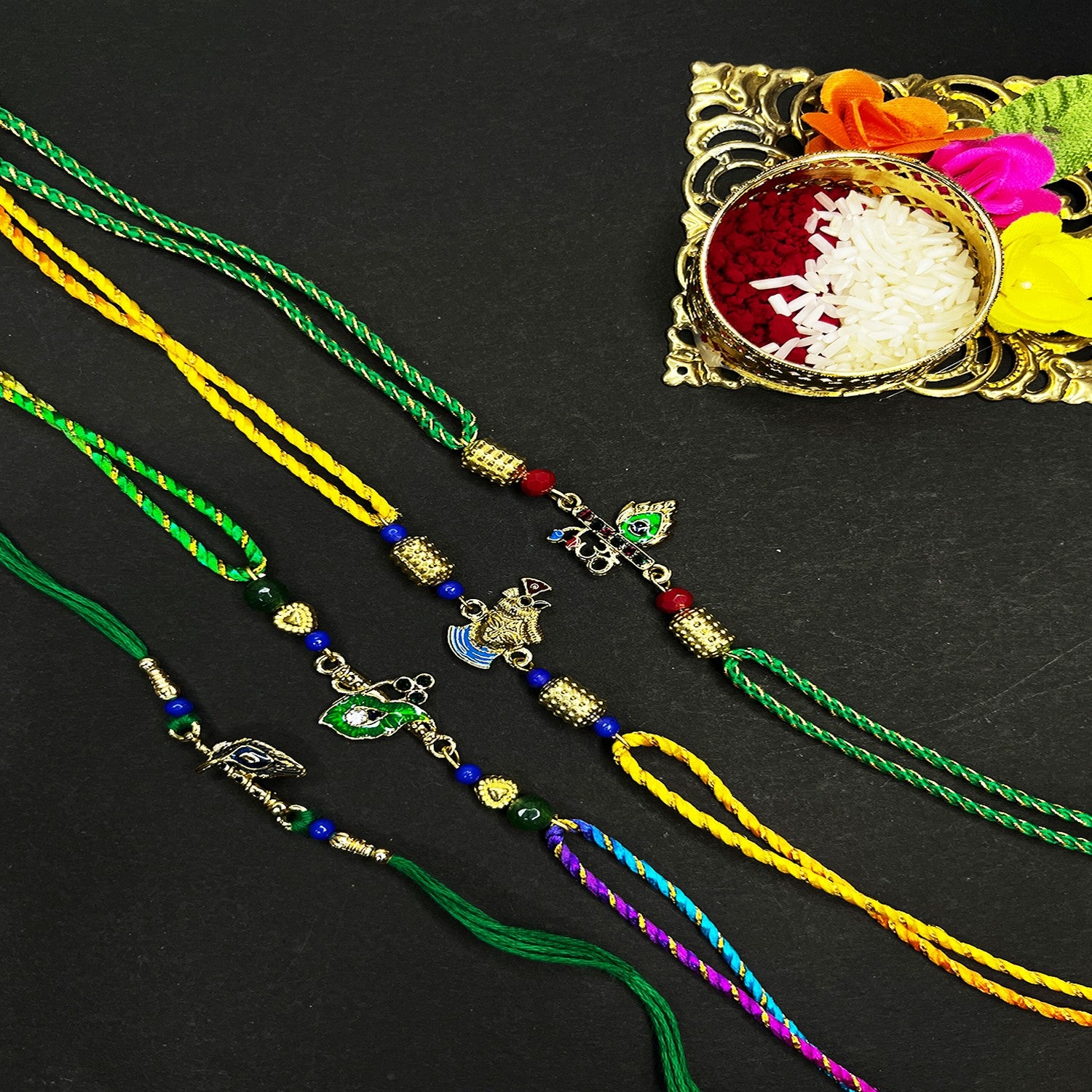 Combo of Krishna Flute, Krishanaji and Peacock-Feather Rakhi