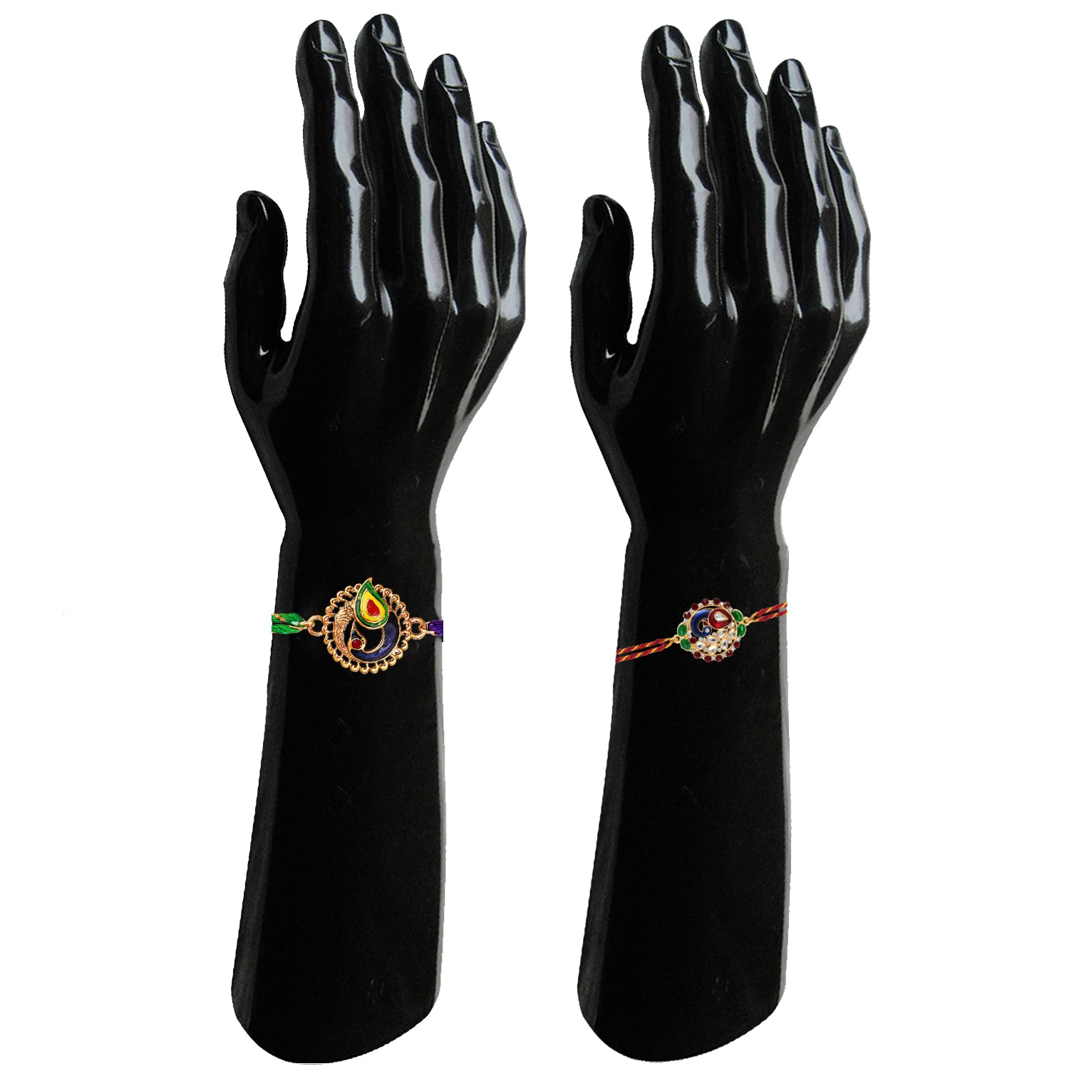 Combo of Meenakari Work 2 Peacock-Shaped Rakhi's