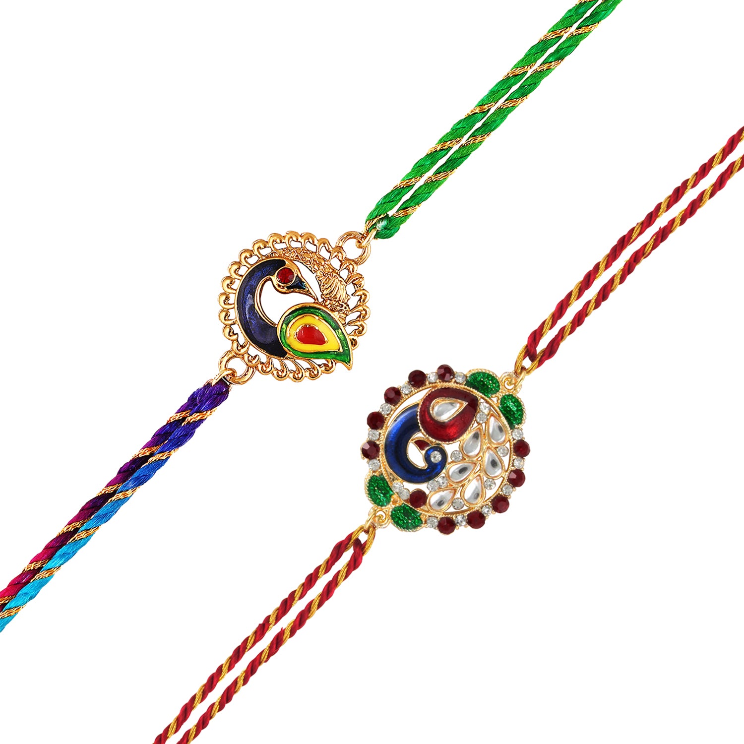 Combo of Meenakari Work 2 Peacock-Shaped Rakhi's