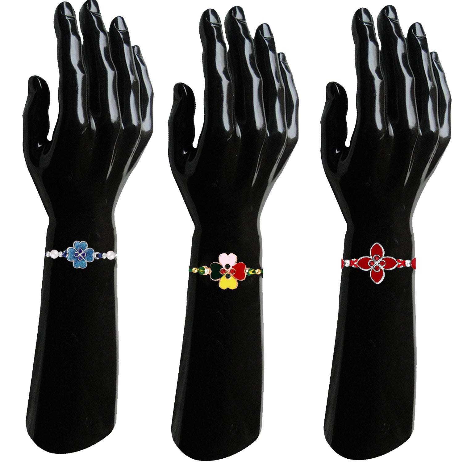 Combo of 3 Meenakari Worn\k and Studded Crystals Floral Rakhi