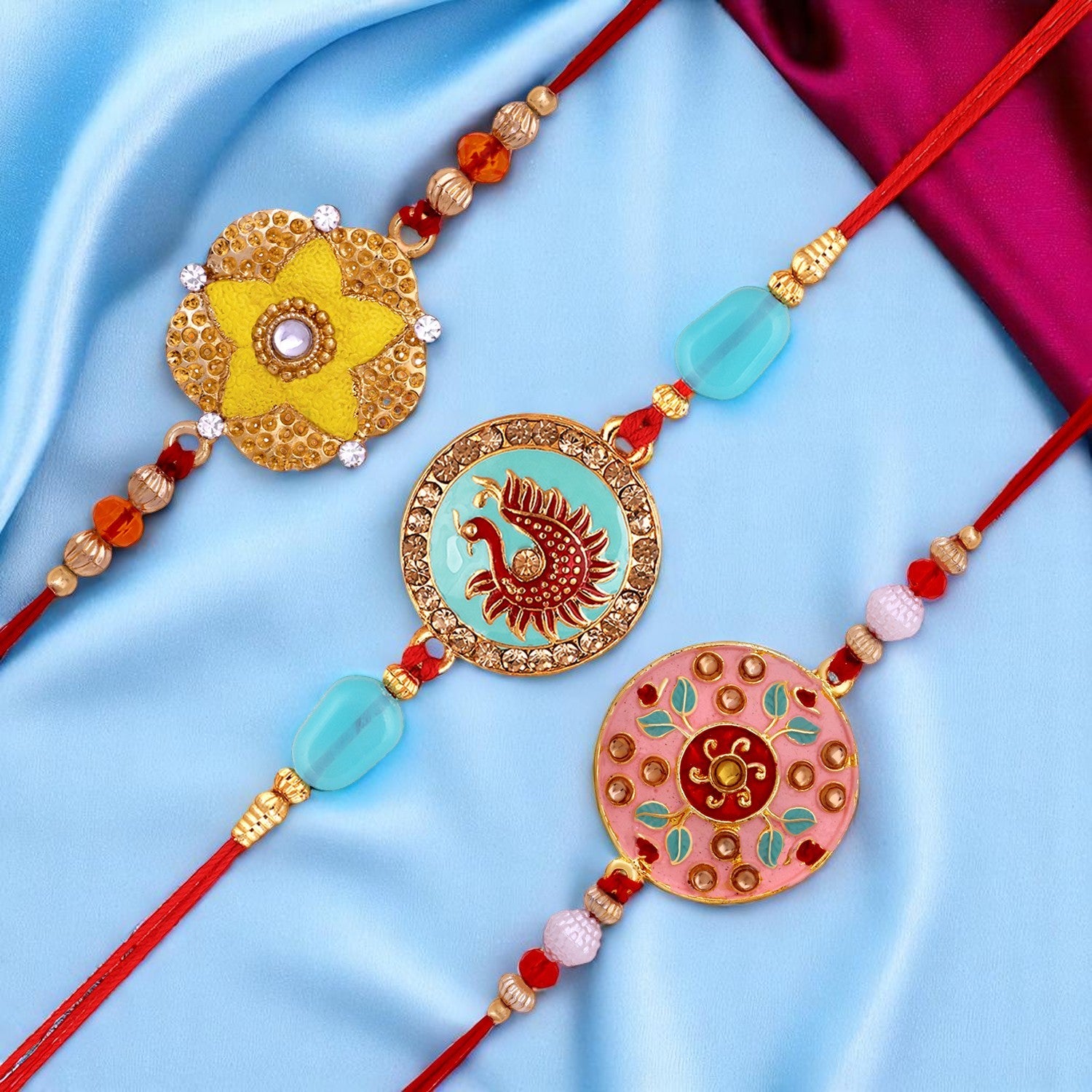 Combo of 3 Meenakari Work Enamel Fancy Rakhi's