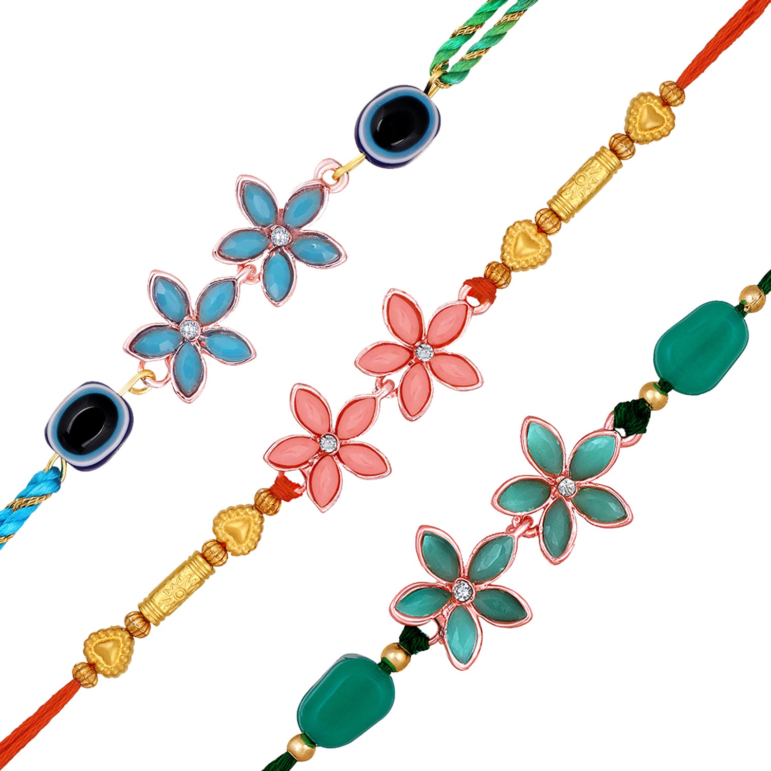 Combo of 3 Floral and Evil Eye Rakhi