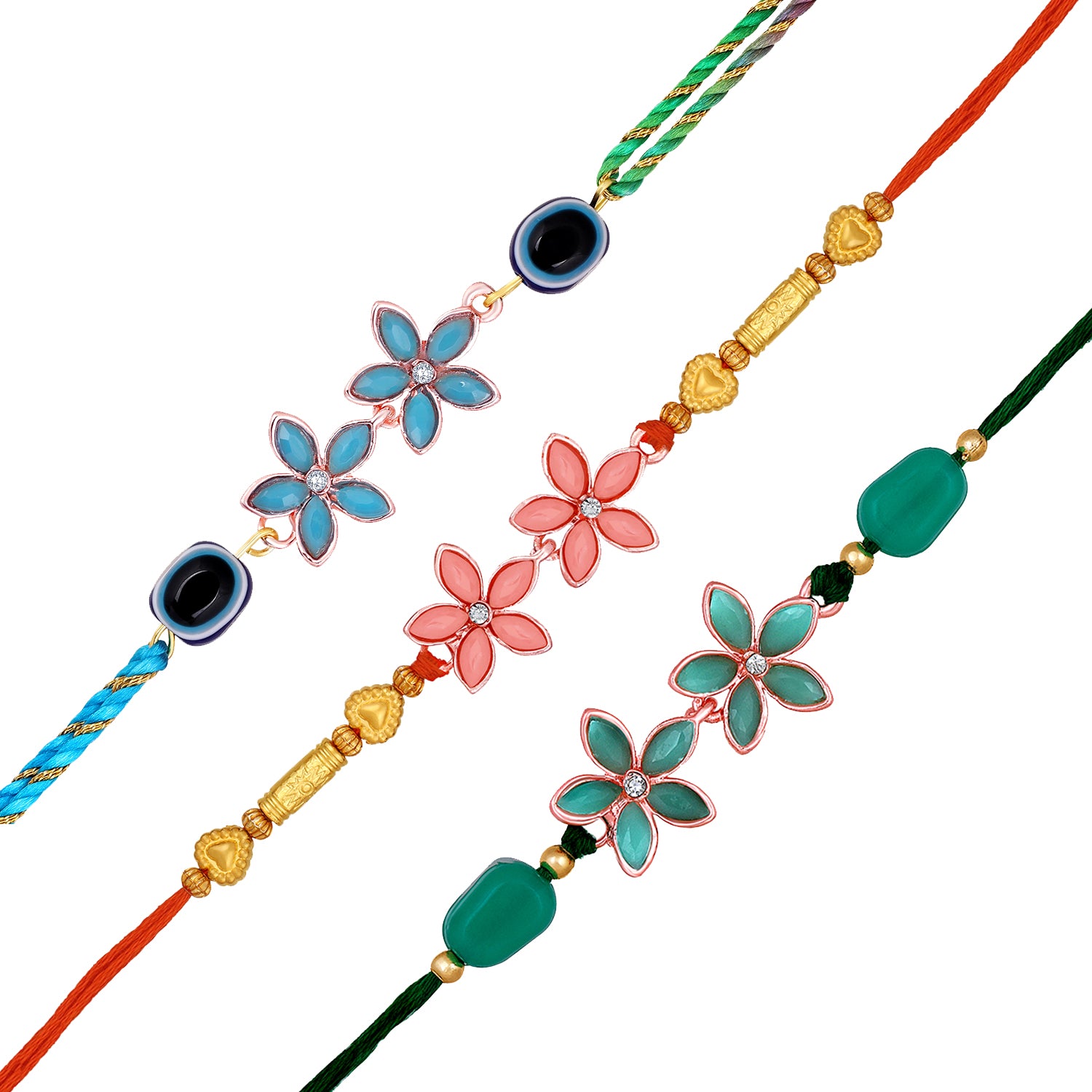 Combo of 3 Floral and Evil Eye Rakhi