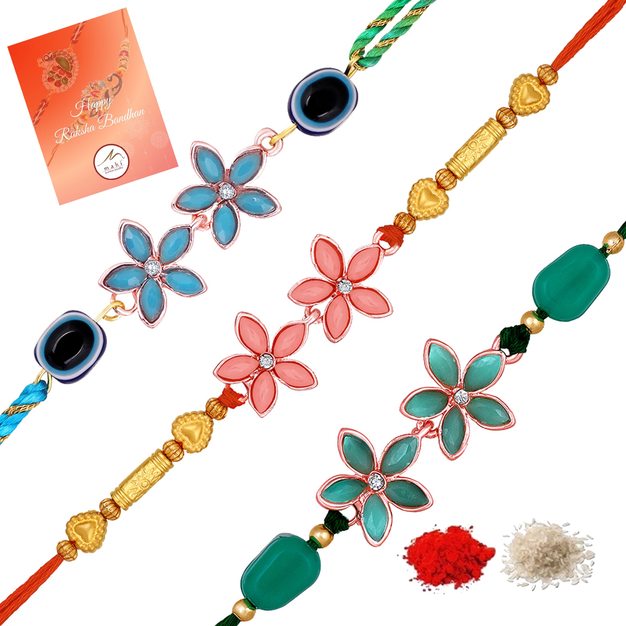 Combo of 3 Floral and Evil Eye Rakhi