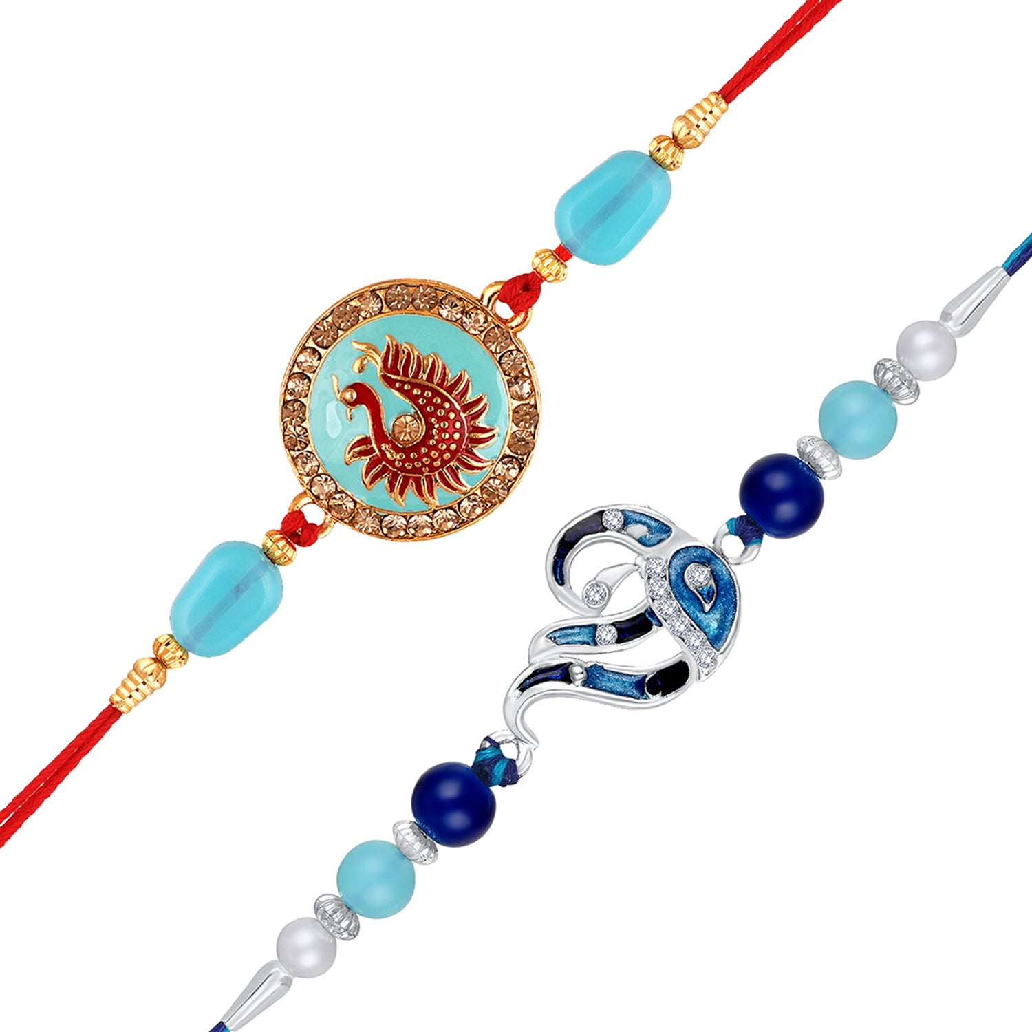 Combo of 2 Meenakari Work Peacock-Shaped Rakhis