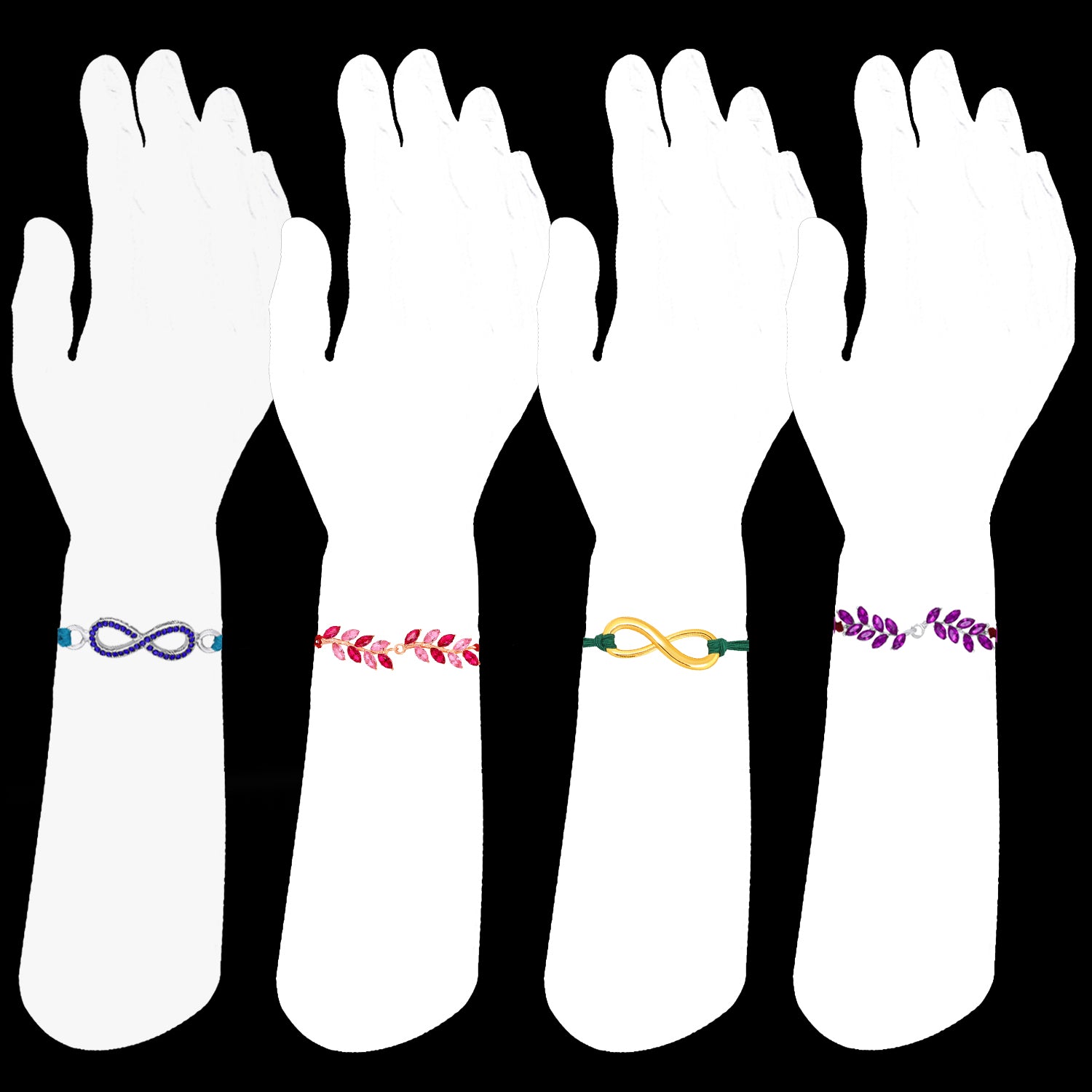 Combo of 4 Beautiful Crystal Studded Rakhis