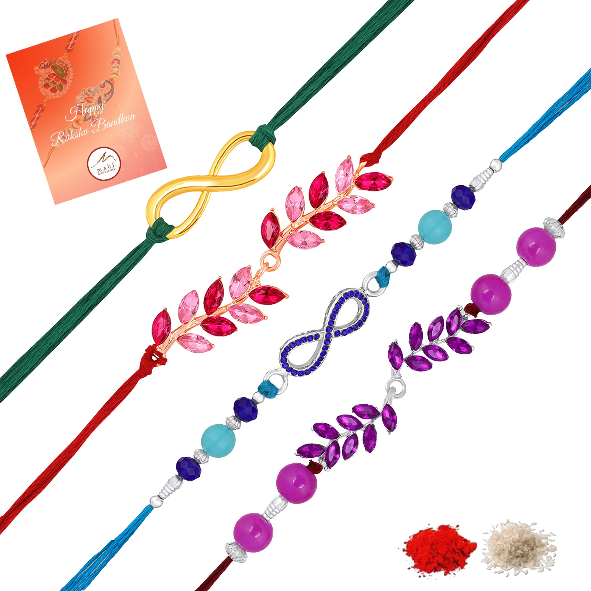 Combo of 4 Beautiful Crystal Studded Rakhis