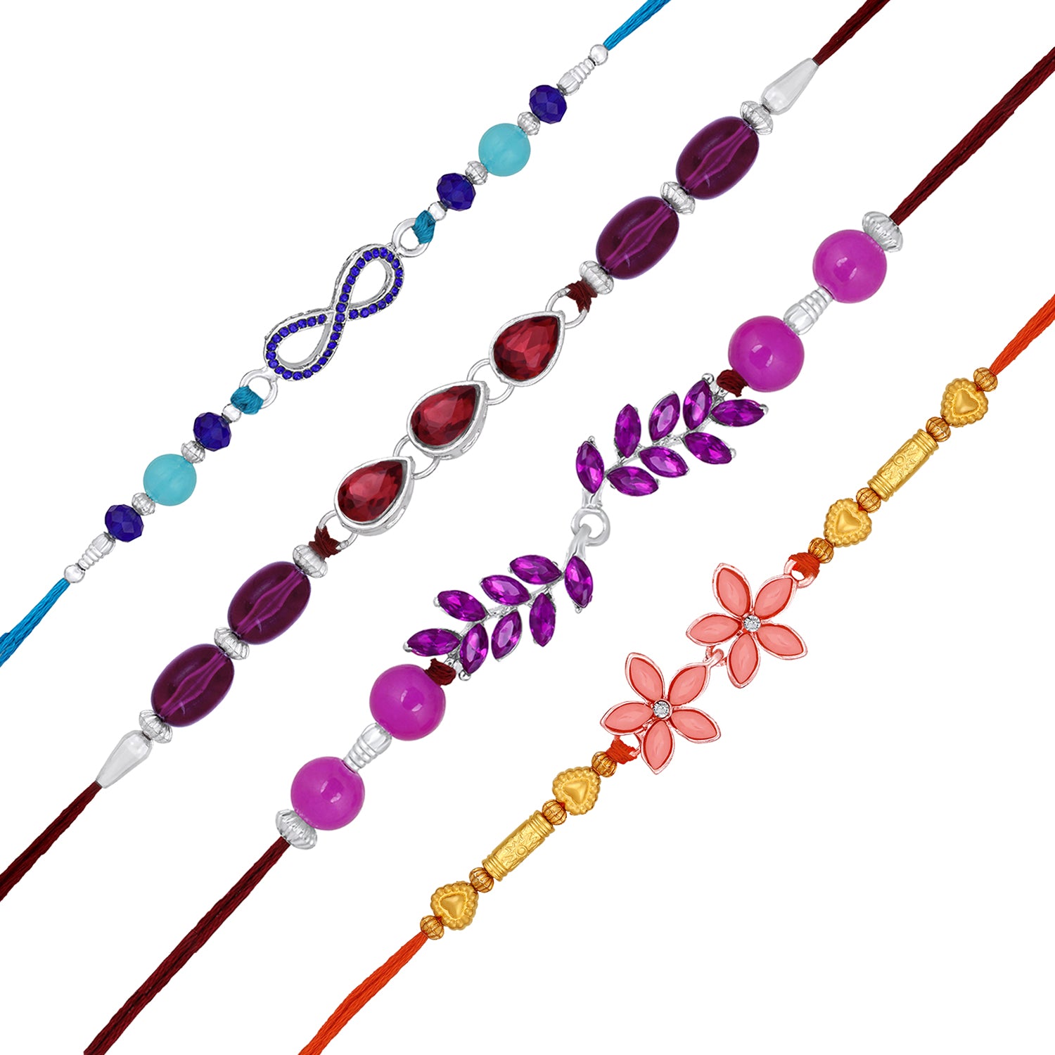 Combo of 4 Beautiful Crystal Studded Rakhis