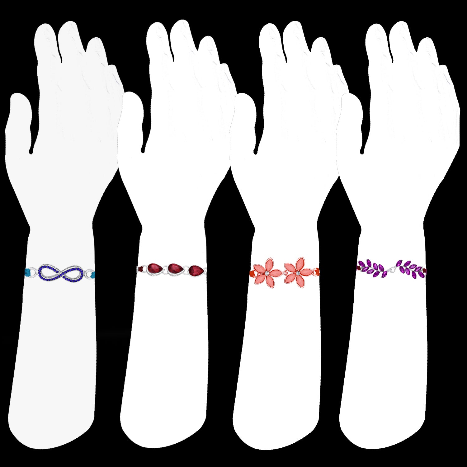 Combo of 4 Beautiful Crystal Studded Rakhis