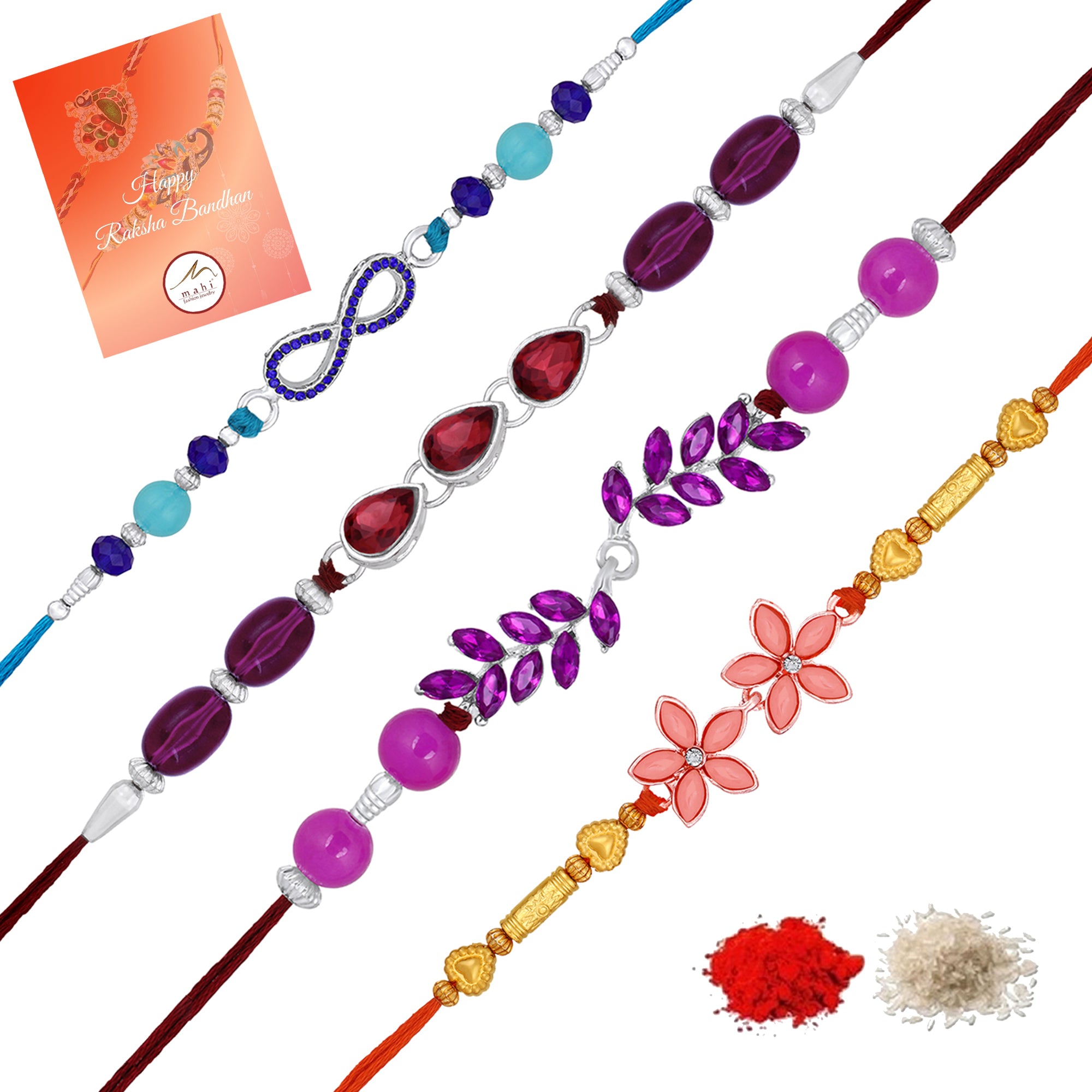 Combo of 4 Beautiful Crystal Studded Rakhis