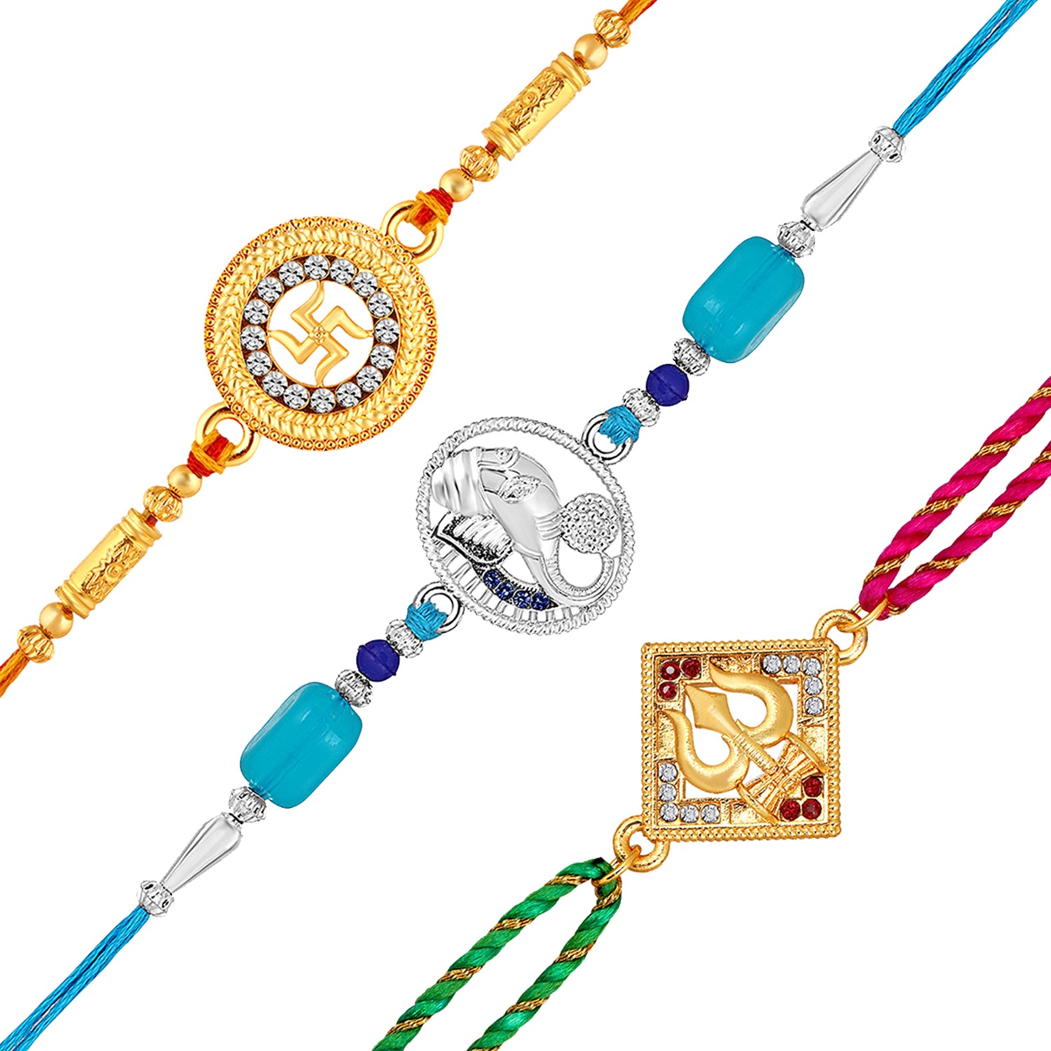 Combo of Swastik, Ganpati, and Trishul Religious Rakhis