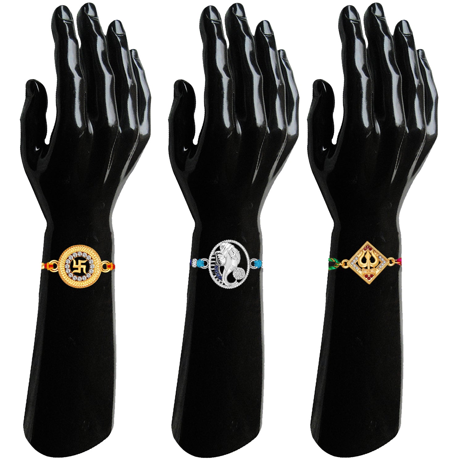 Combo of Swastik, Ganpati, and Trishul Religious Rakhis