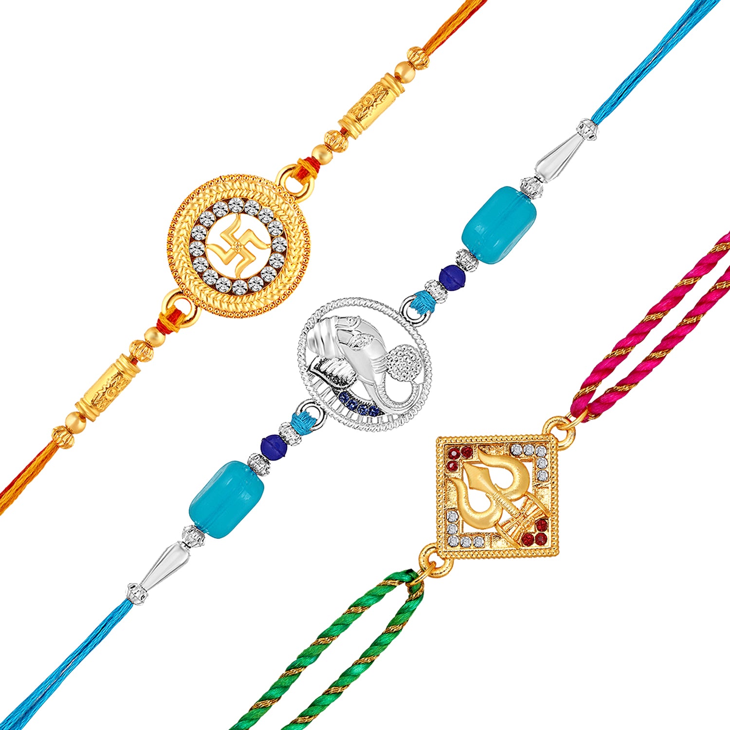 Combo of Swastik, Ganpati, and Trishul Religious Rakhis