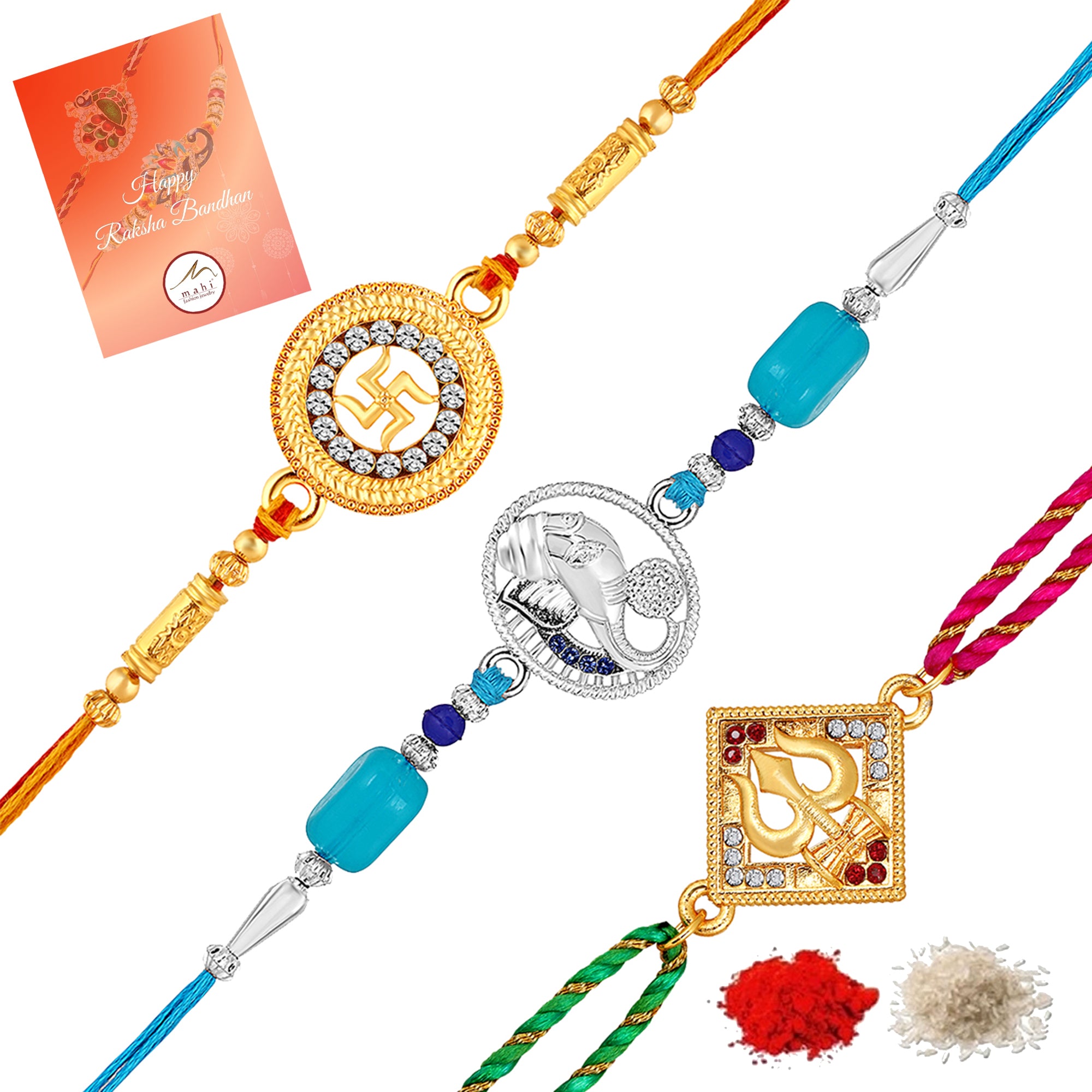Combo of Swastik, Ganpati, and Trishul Religious Rakhis