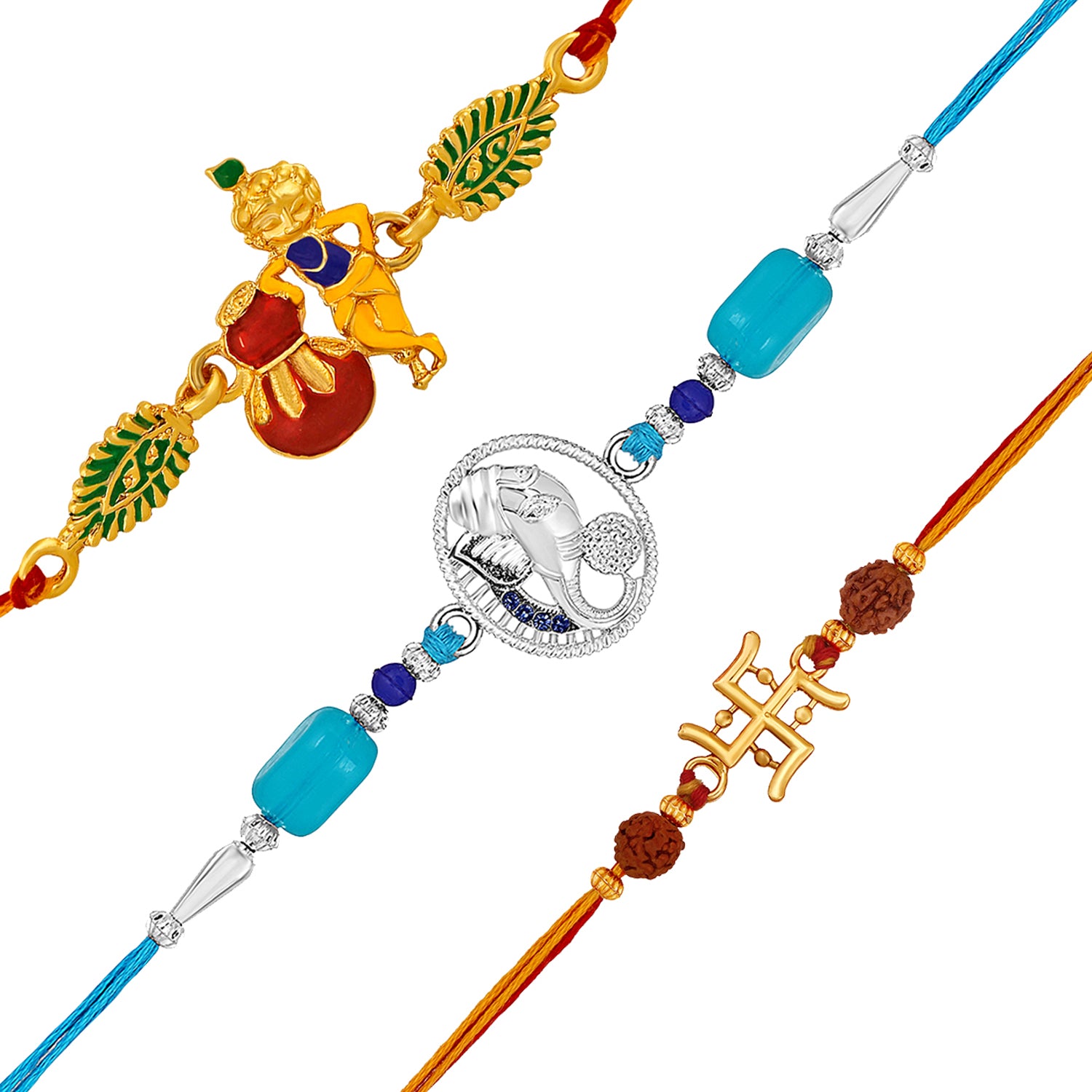 Religious Combo of OM Ganesha and Swastik Rakhi