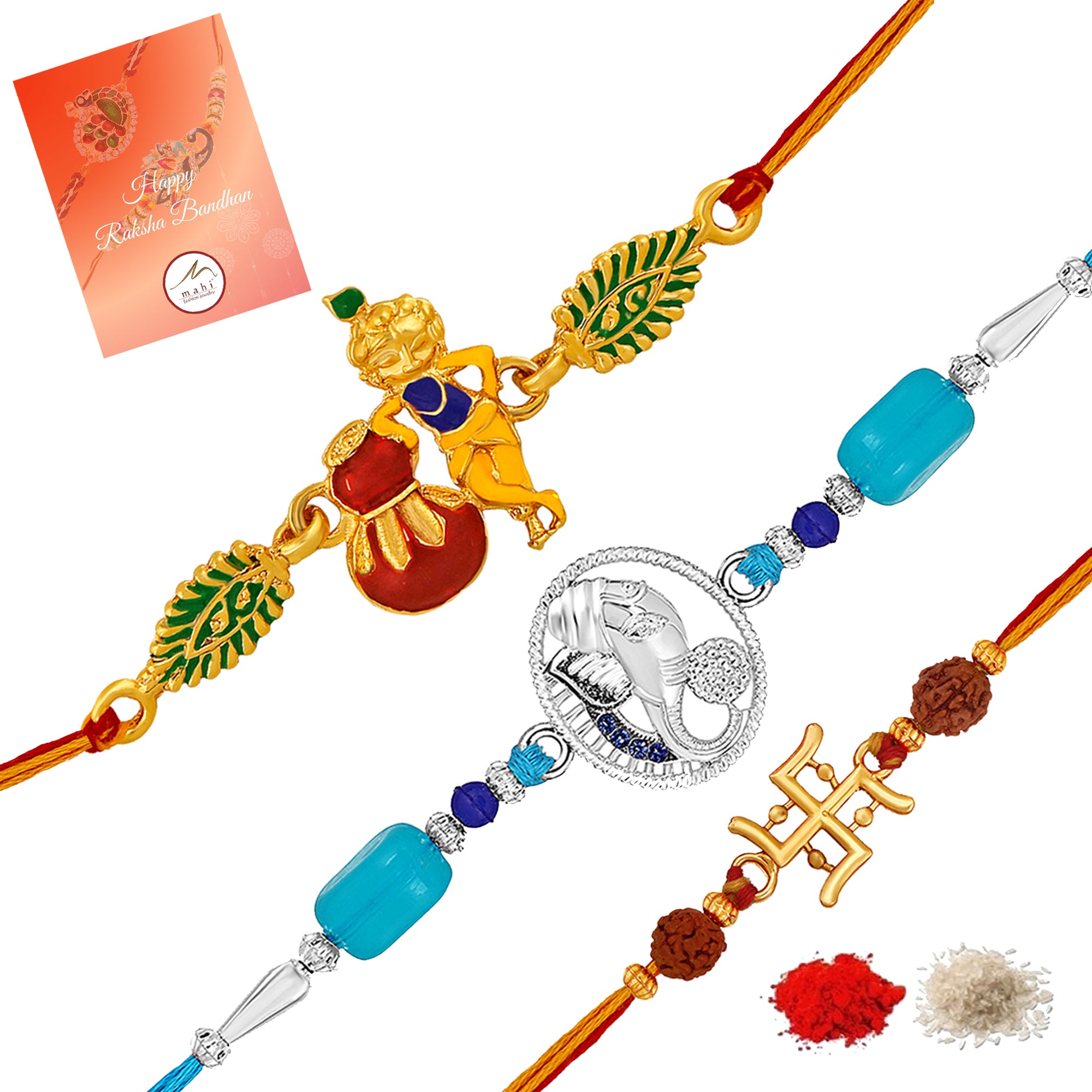 Religious Combo of OM Ganesha and Swastik Rakhi