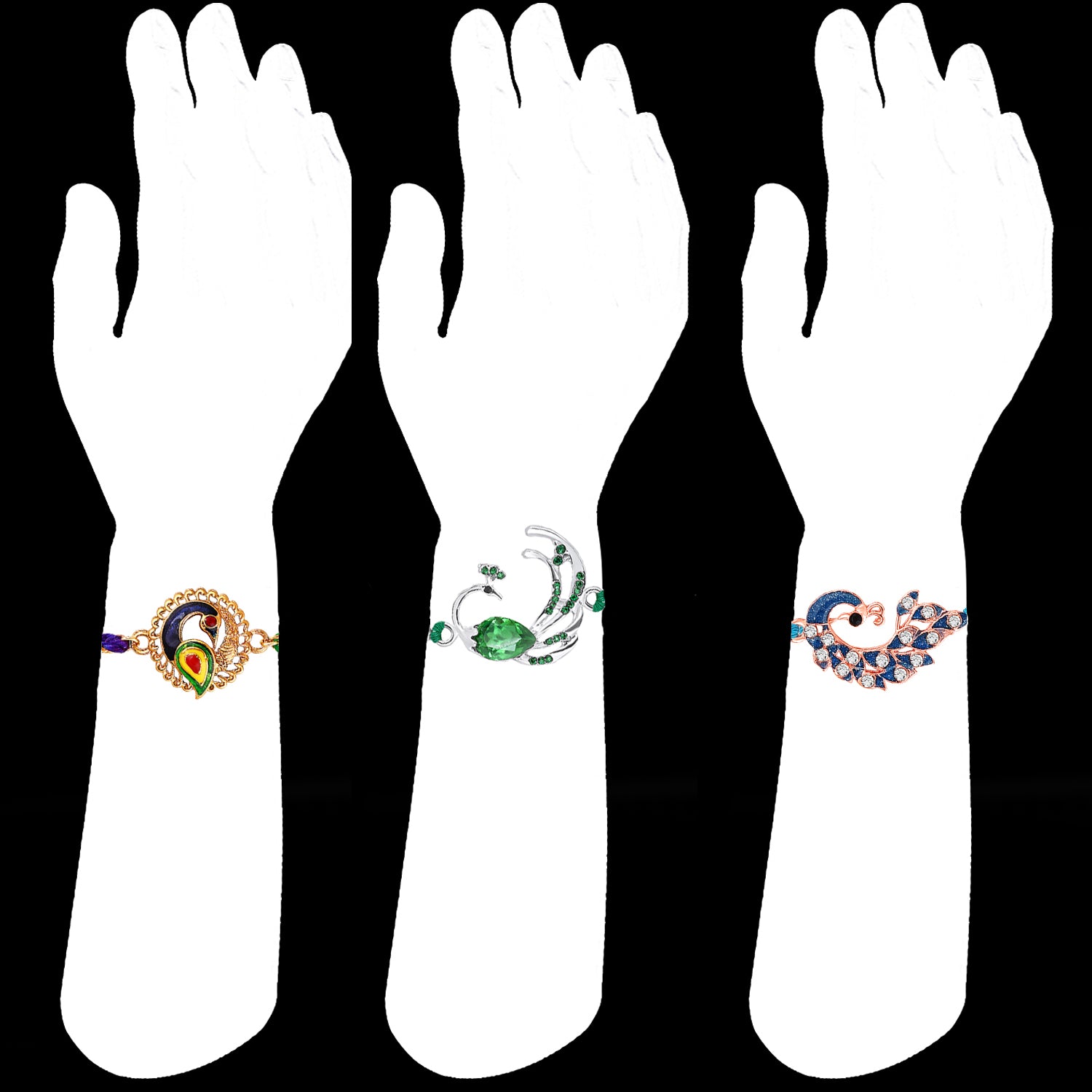 Combo of 3 Meenakari Work Peacock-Shaped Rakhis