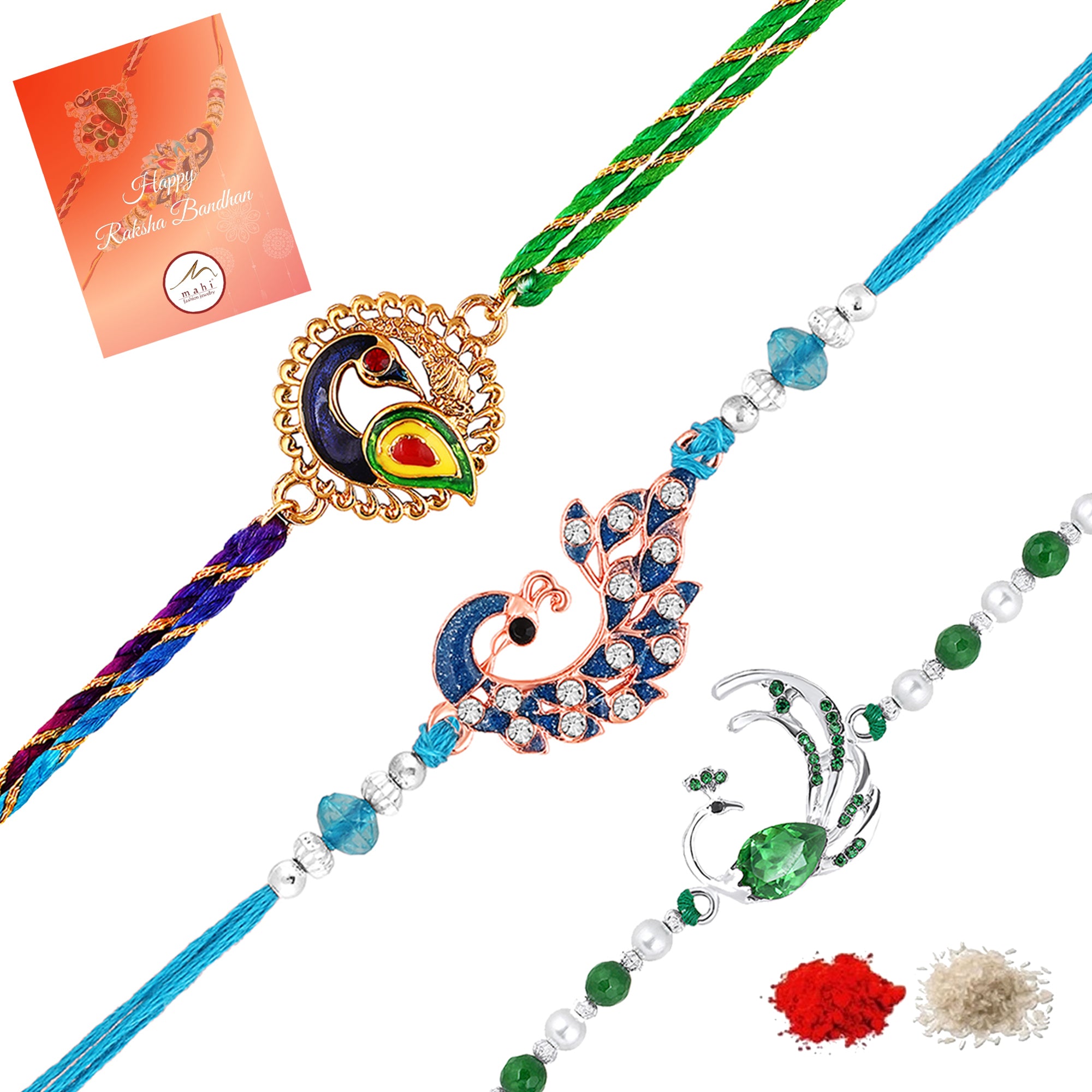 Combo of 3 Meenakari Work Peacock-Shaped Rakhis